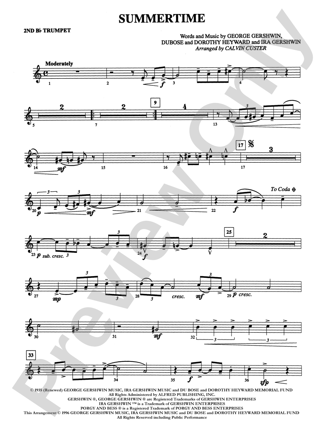 Summertime (from Porgy and Bess): 2nd B-flat Trumpet