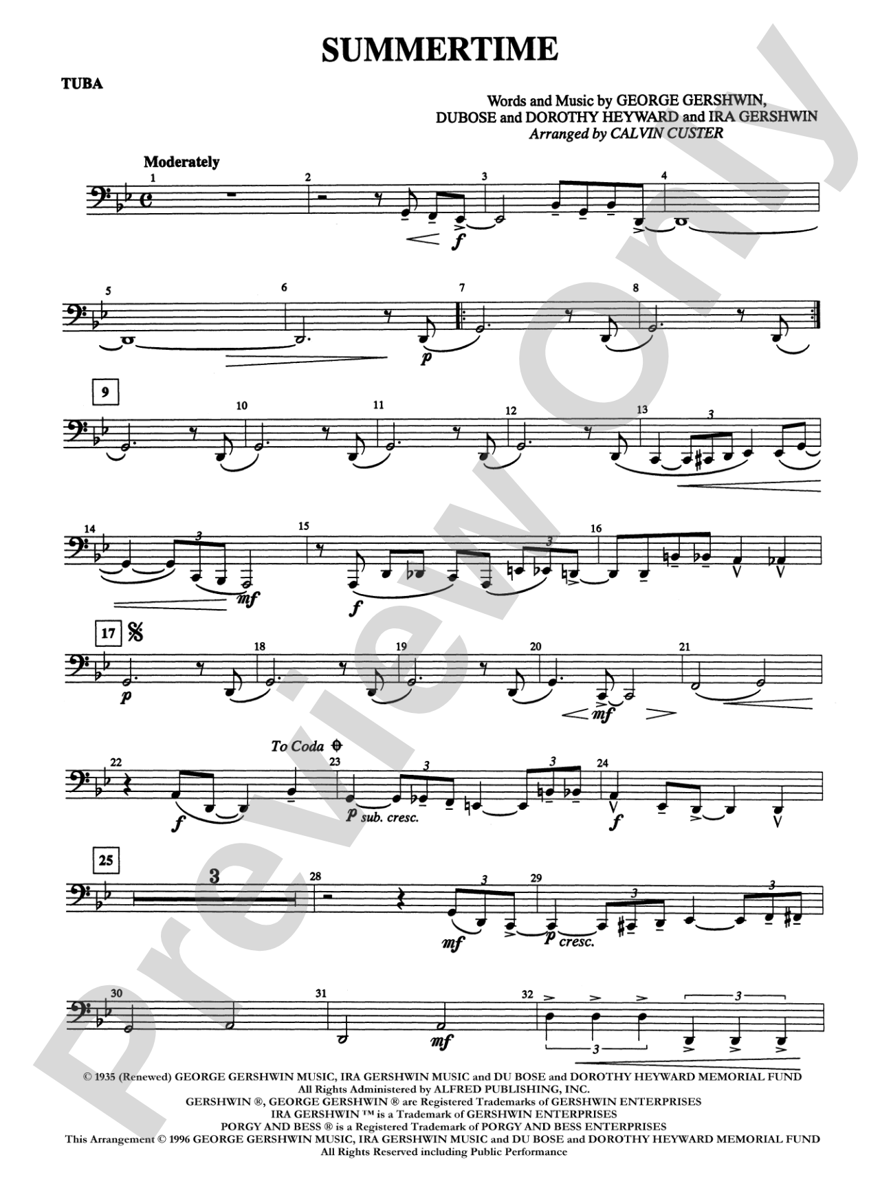 Summertime (from Porgy and Bess): Tuba