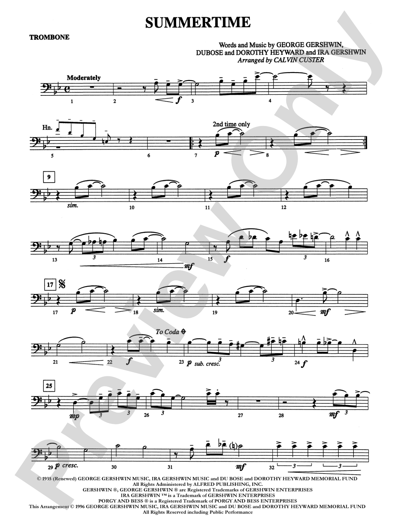 Summertime (from Porgy and Bess): 1st Trombone