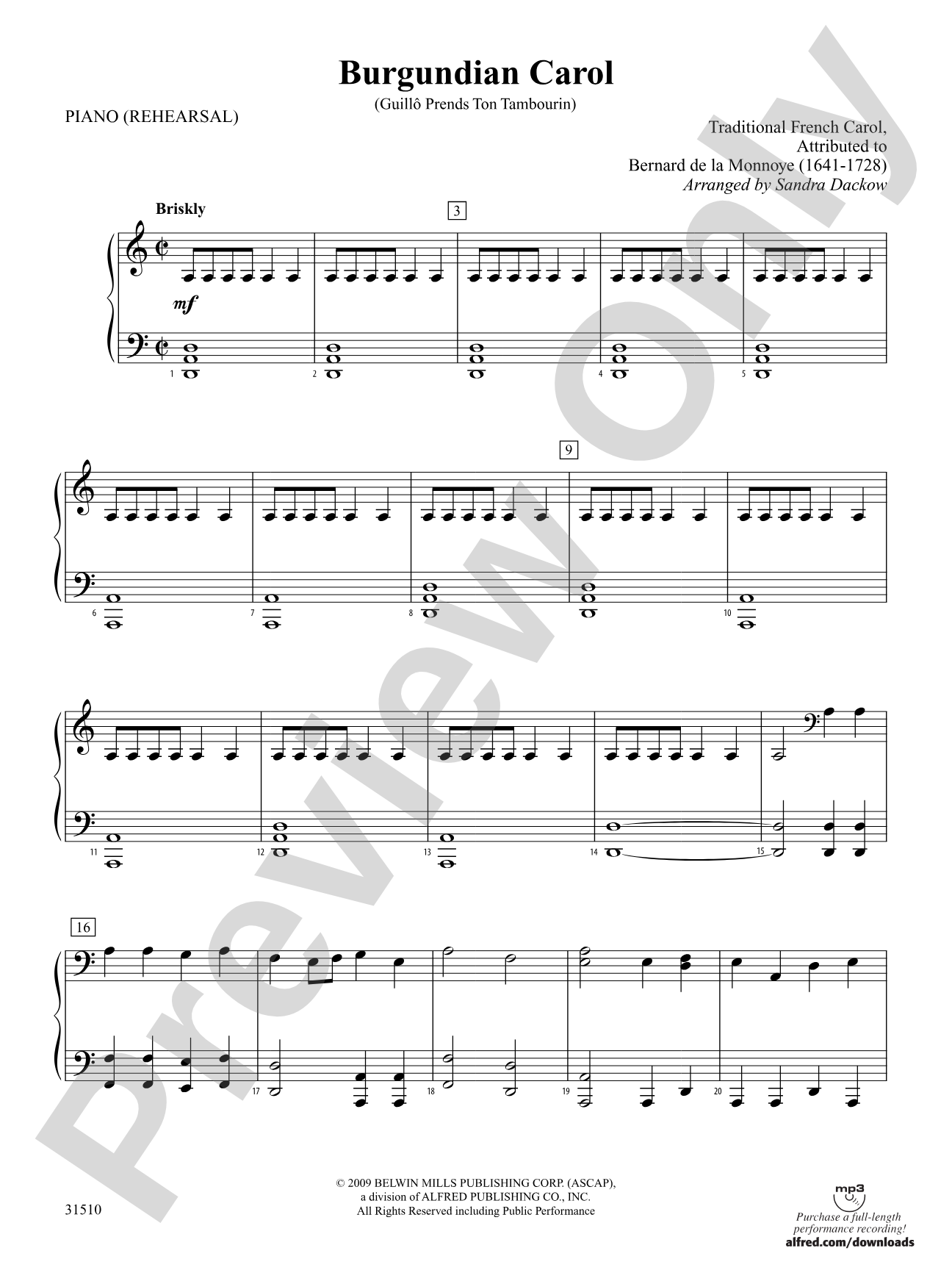 Burgundian Carol (Guillo Prends Ton Tamourin): Piano Accompaniment