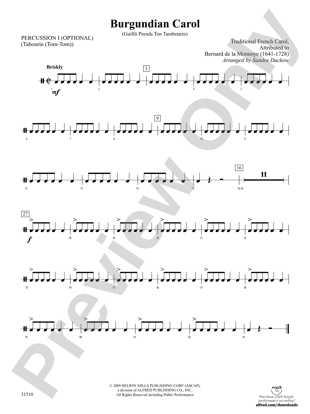 Burgundian Carol (Guillo Prends Ton Tamourin): 1st Percussion