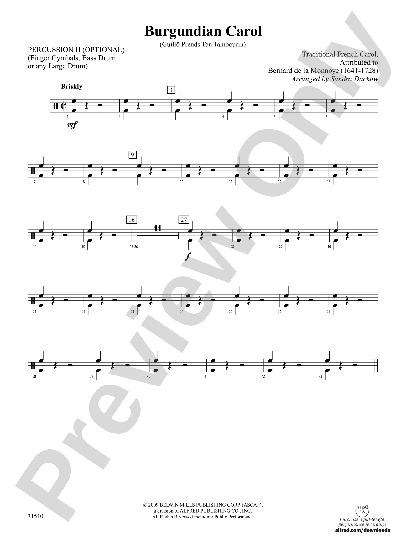 Burgundian Carol (Guillo Prends Ton Tamourin): 2nd Percussion