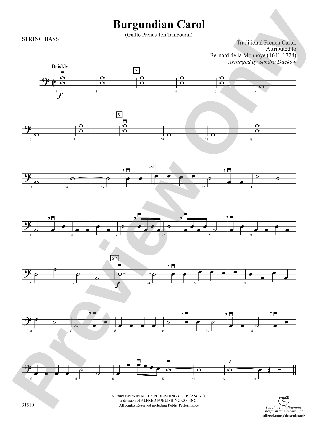 Burgundian Carol (Guillo Prends Ton Tamourin): String Bass