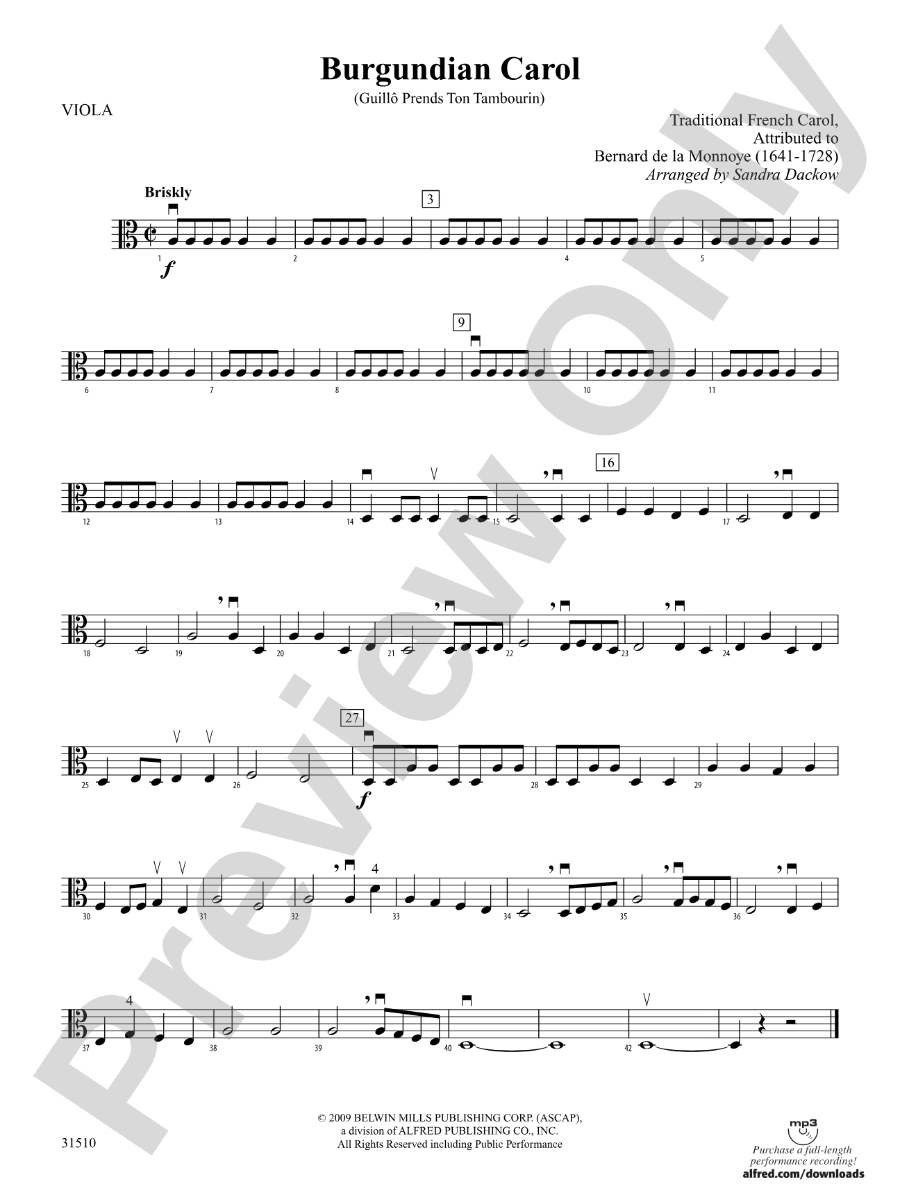 Burgundian Carol (Guillo Prends Ton Tamourin): Viola
