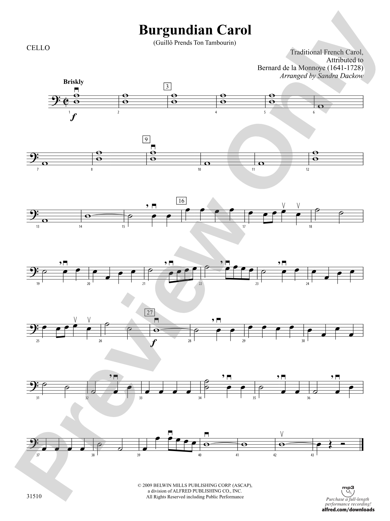 Burgundian Carol (Guillo Prends Ton Tamourin): Cello