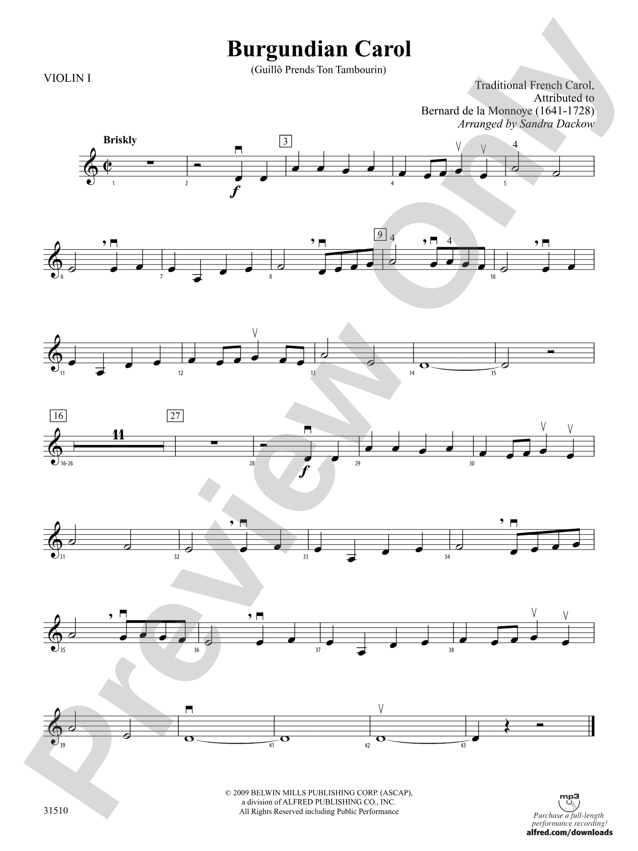 Burgundian Carol (Guillo Prends Ton Tamourin): 1st Violin
