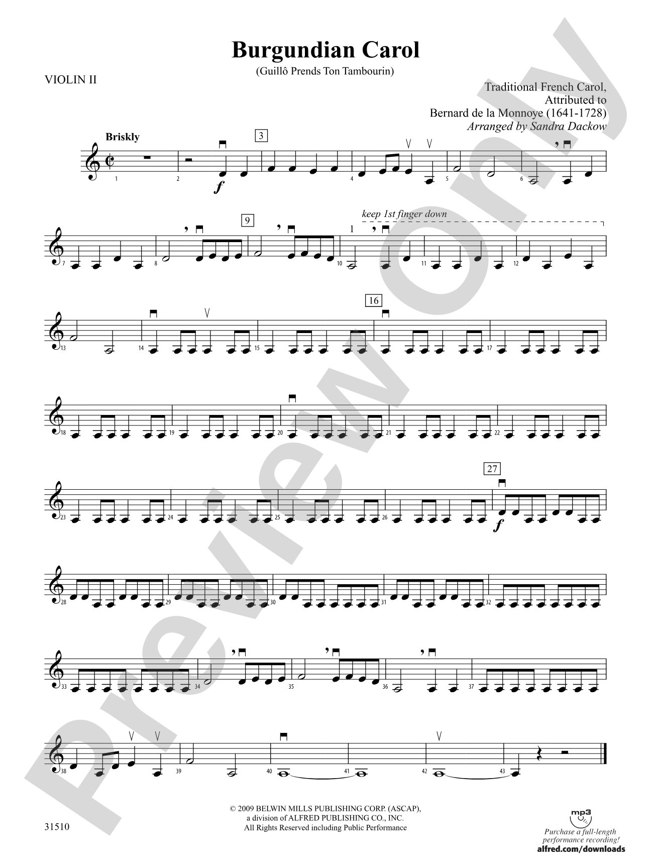 Burgundian Carol (Guillo Prends Ton Tamourin): 2nd Violin