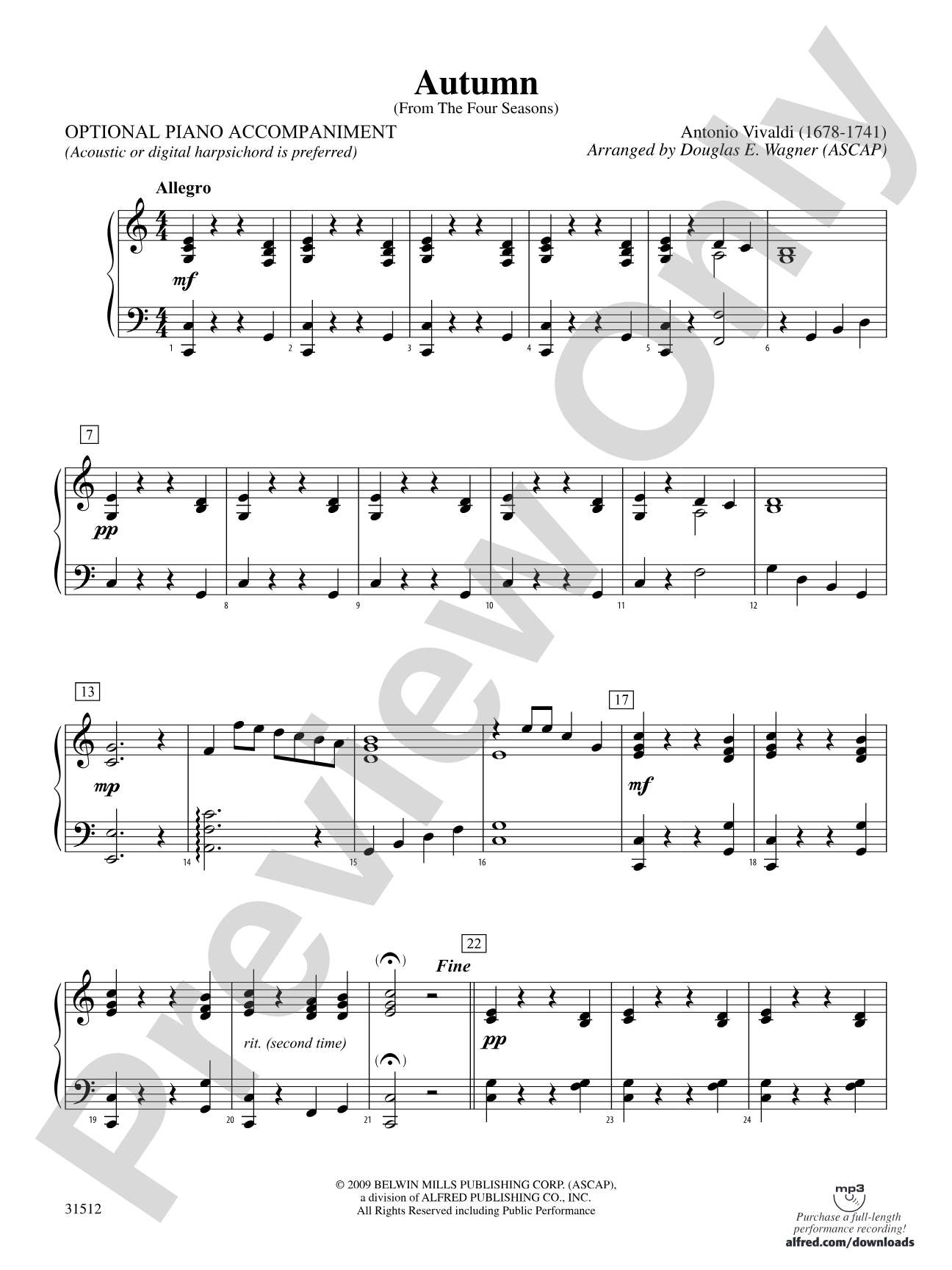 Autumn (from The Four Seasons): Piano Accompaniment