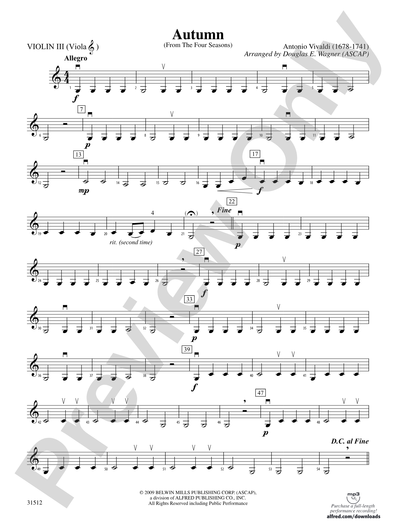 Autumn (from The Four Seasons): 3rd Violin (Viola [TC])