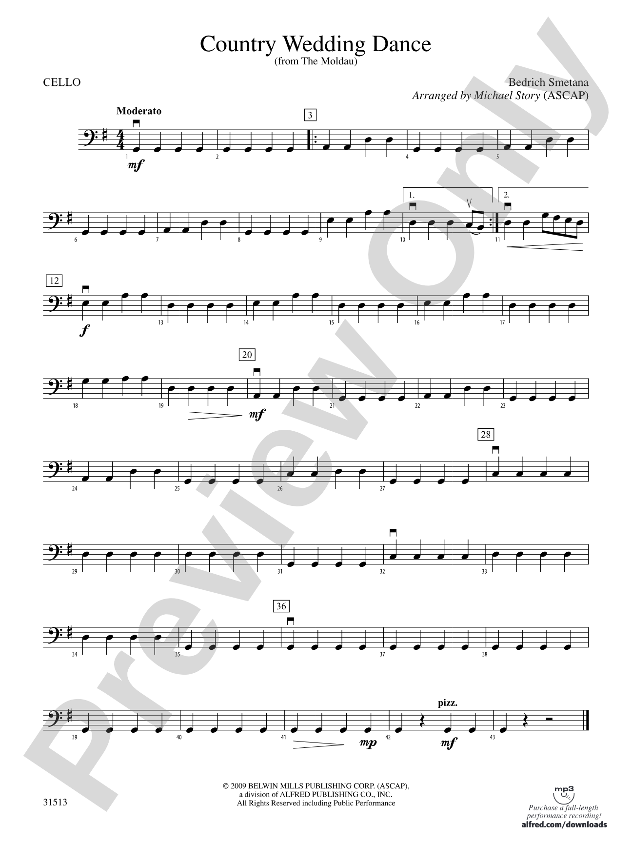 Country Wedding Dance (from The Moldau): Cello
