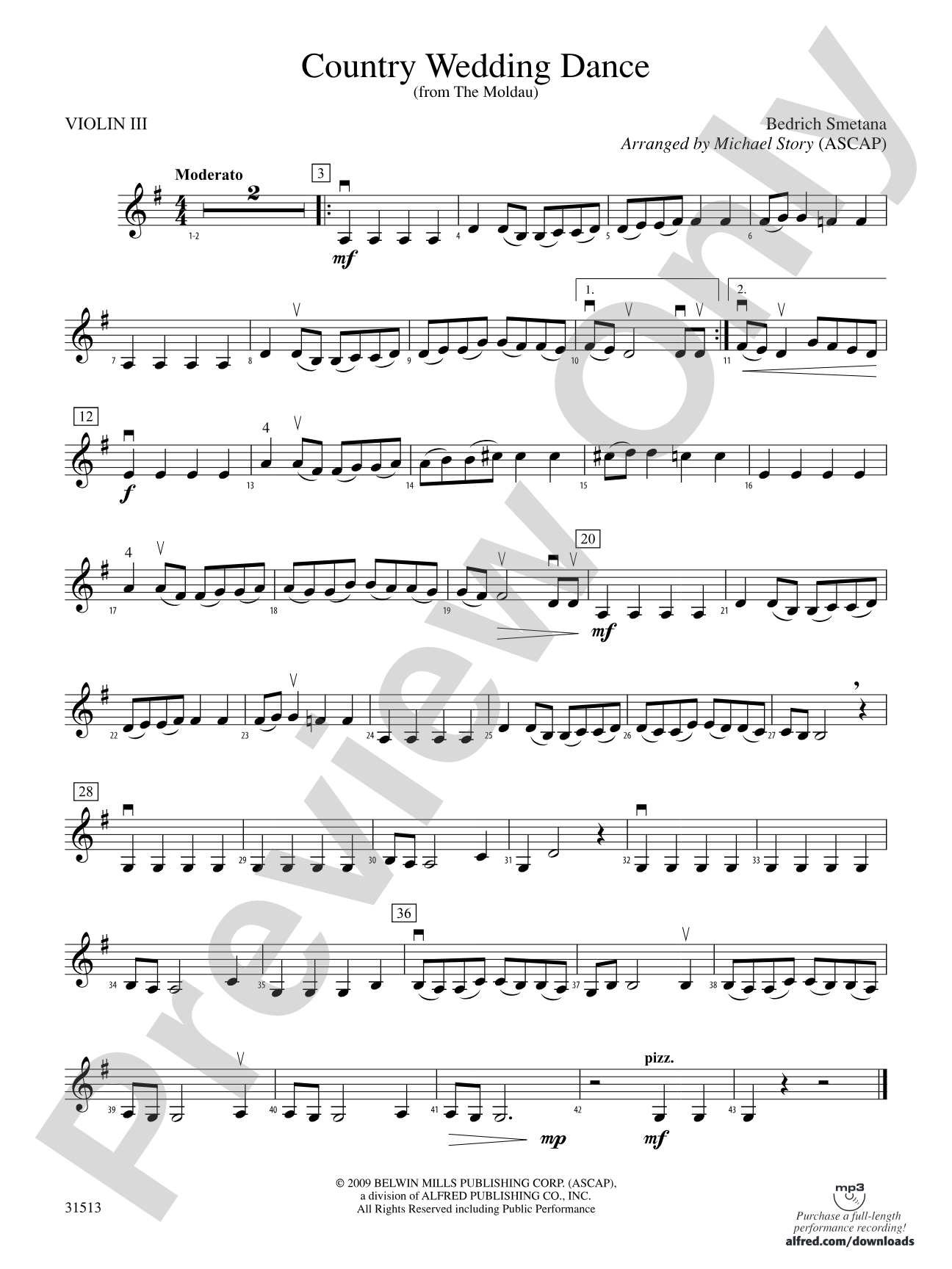 Country Wedding Dance (from The Moldau): 3rd Violin (Viola [TC])