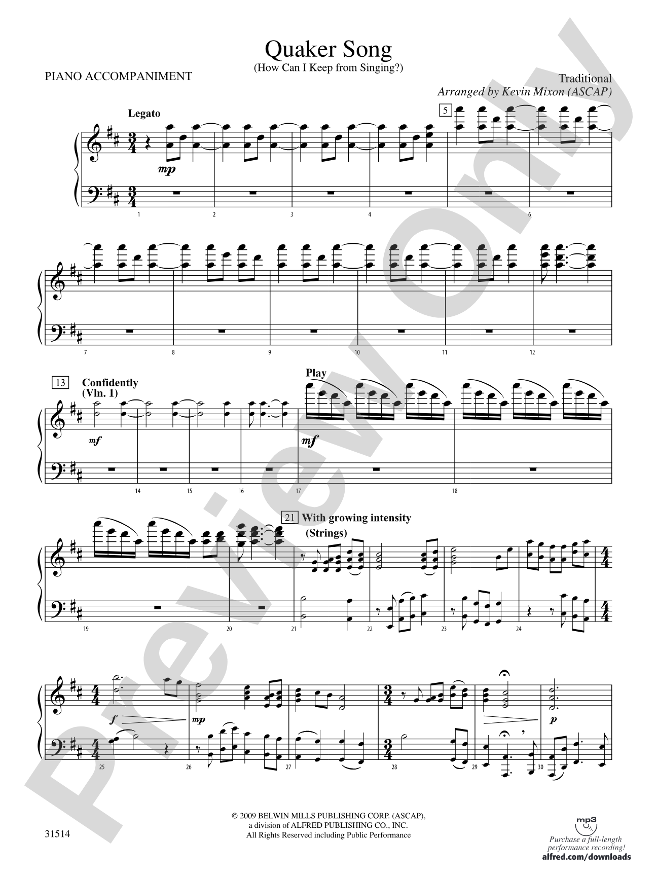 Quaker Song (How Can I Keep from Singing?): Piano Accompaniment