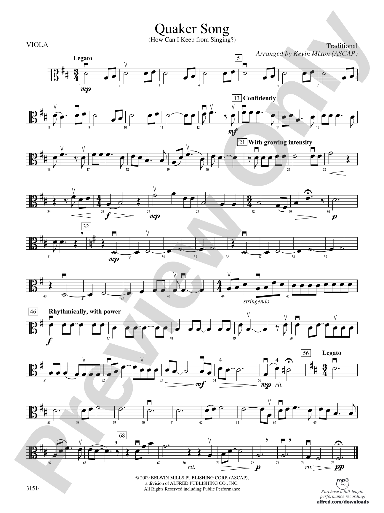 Quaker Song (How Can I Keep from Singing?): Viola