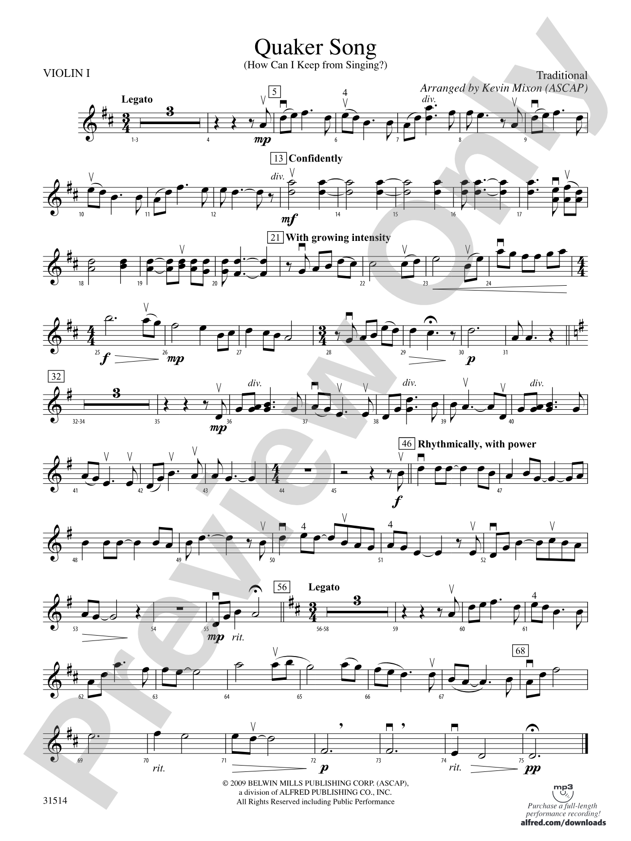 Quaker Song (How Can I Keep from Singing?): 1st Violin