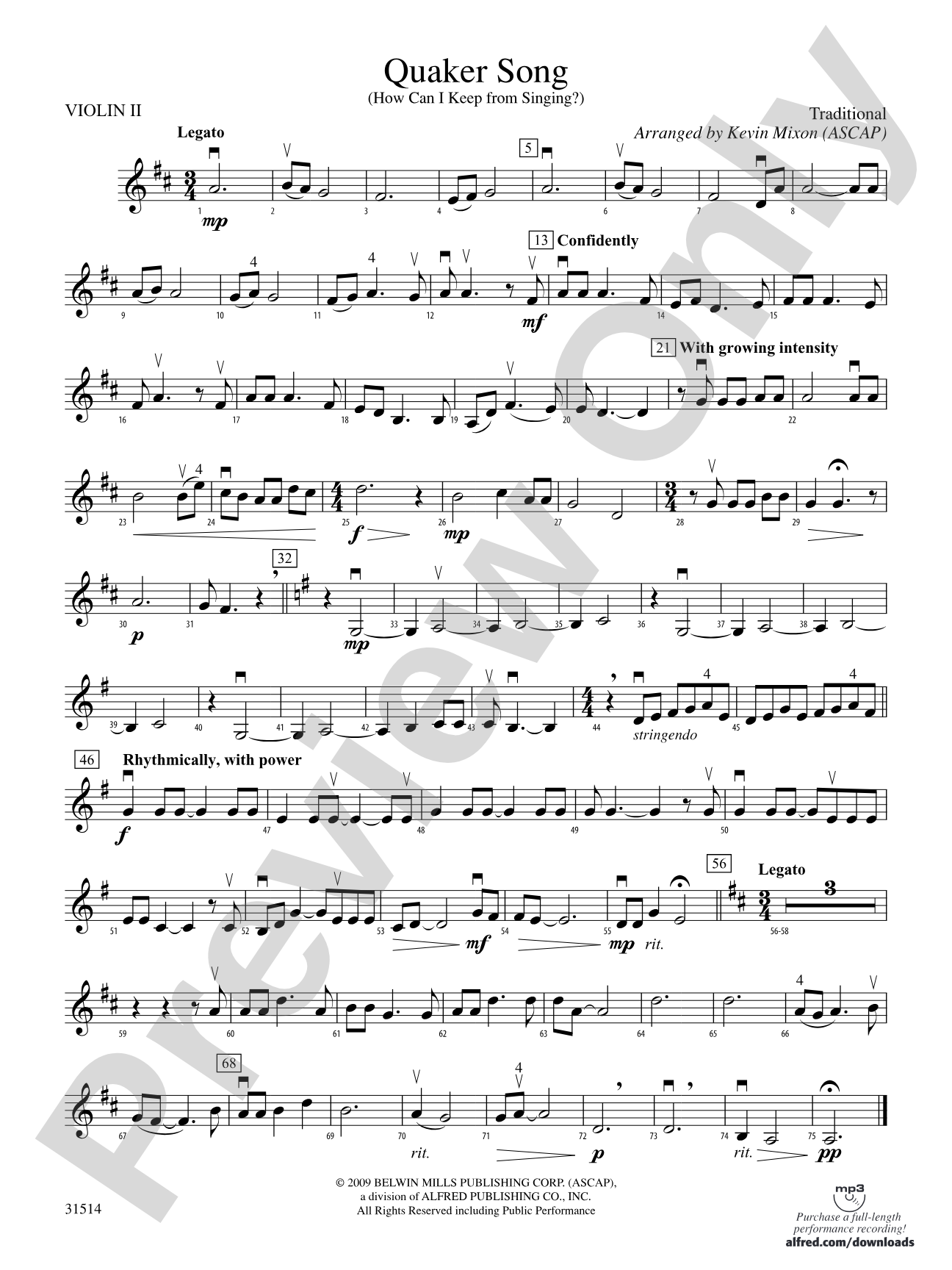 Quaker Song (How Can I Keep from Singing?): 2nd Violin