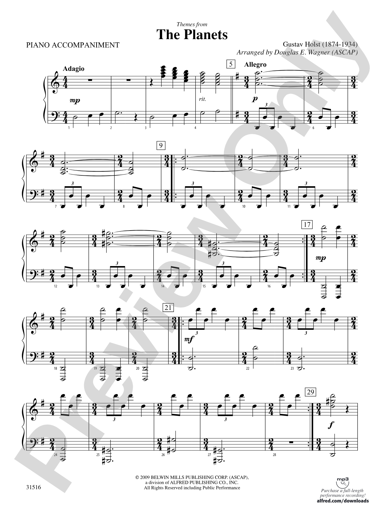 The Planets, Themes from: Piano Accompaniment