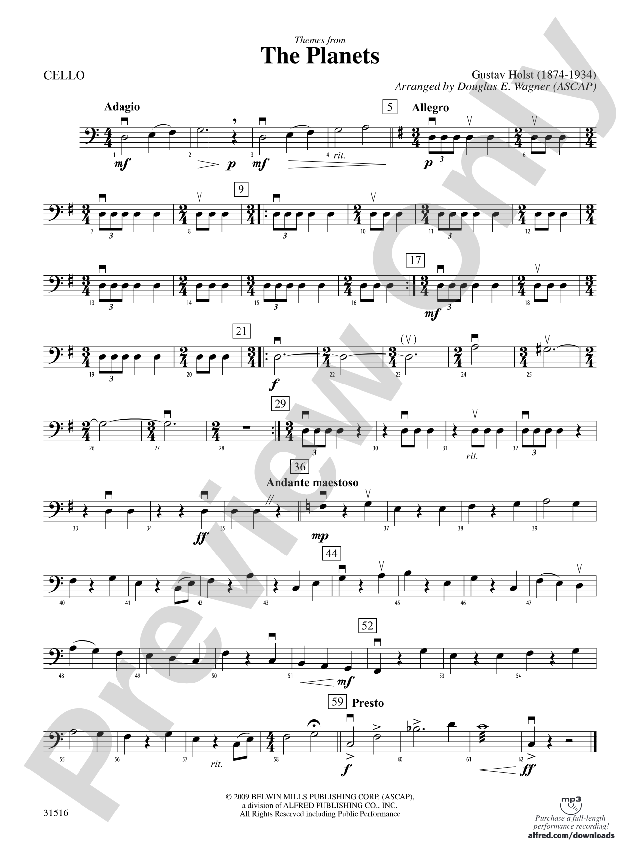 The Planets, Themes from: Cello