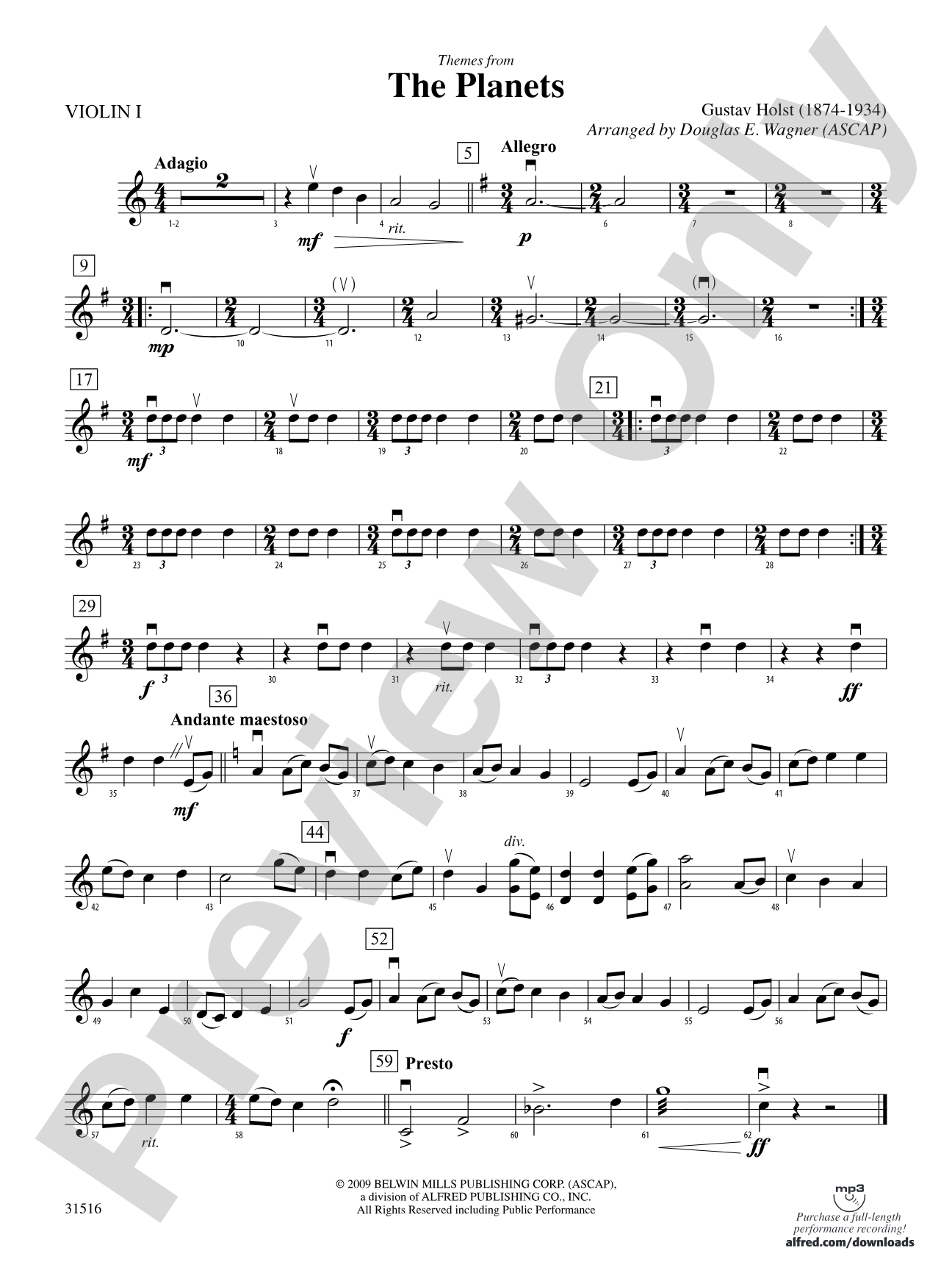 The Planets, Themes from: 1st Violin