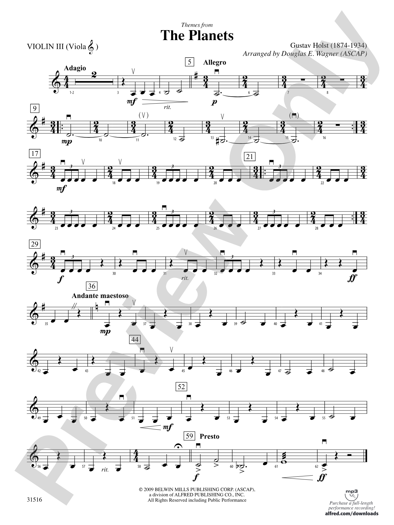 The Planets, Themes from: 3rd Violin (Viola [TC])