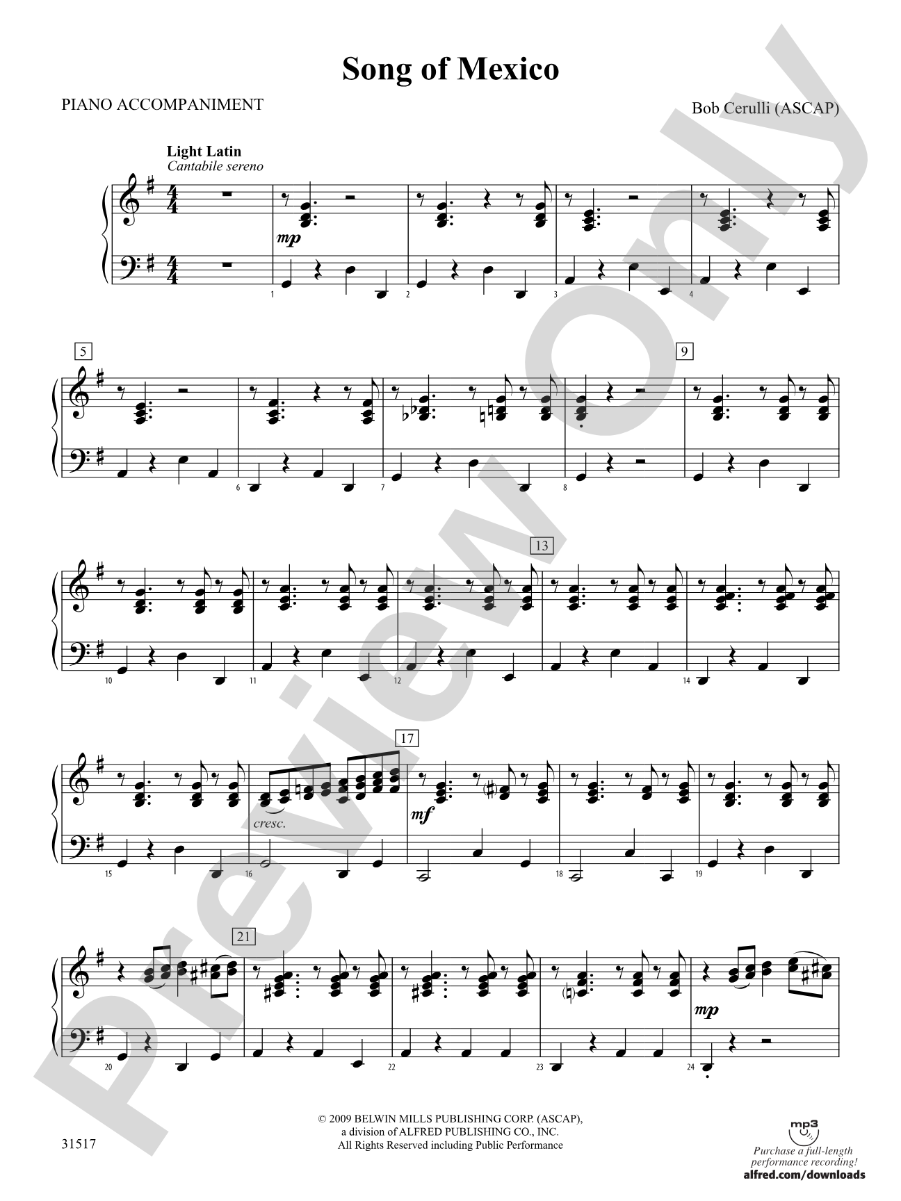 Song of Mexico: Piano Accompaniment
