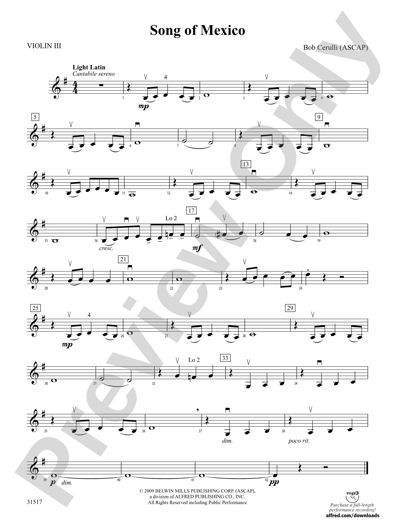 Song of Mexico: 3rd Violin (Viola [TC])