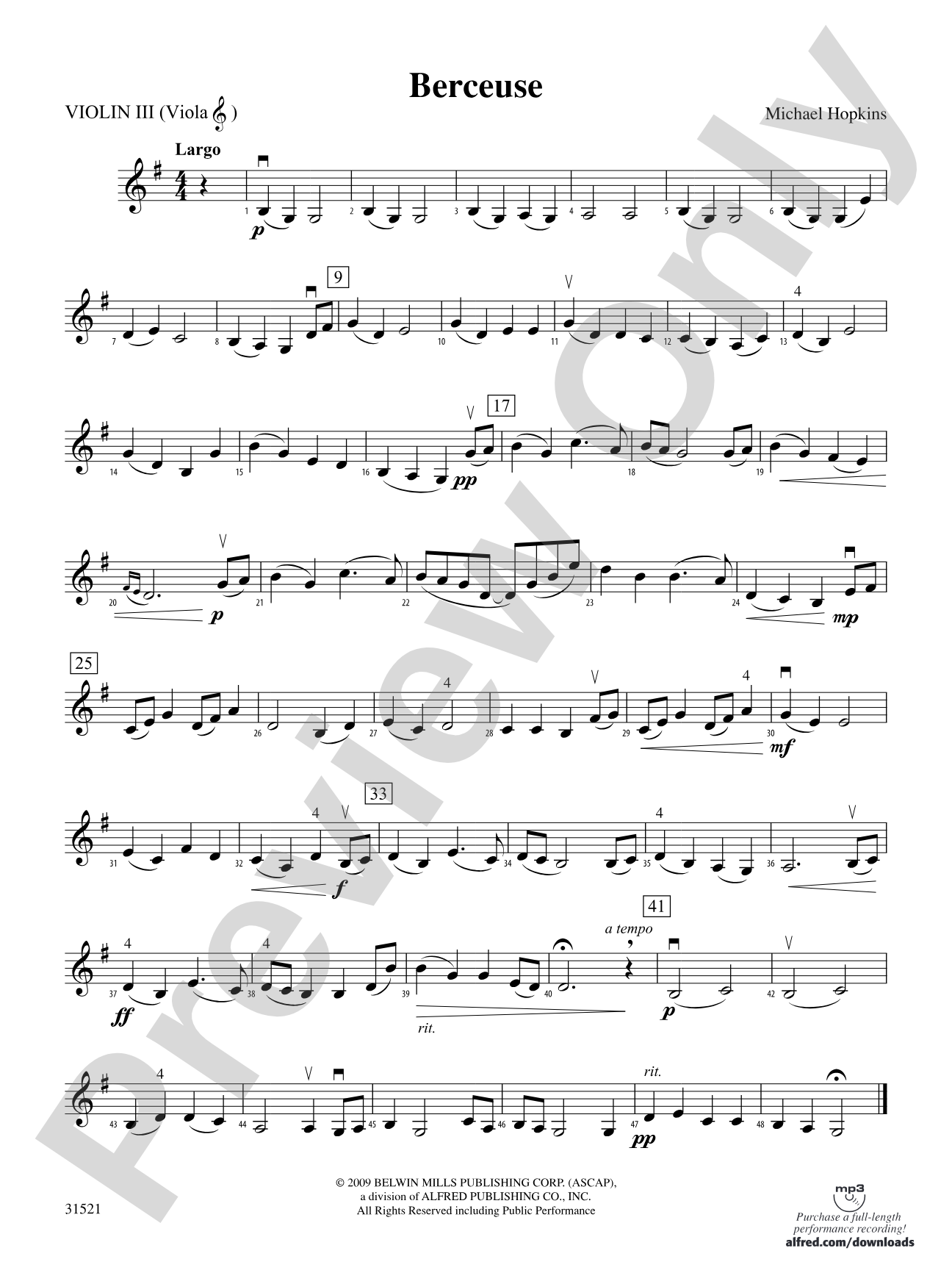 Berceuse: 3rd Violin (Viola [TC])