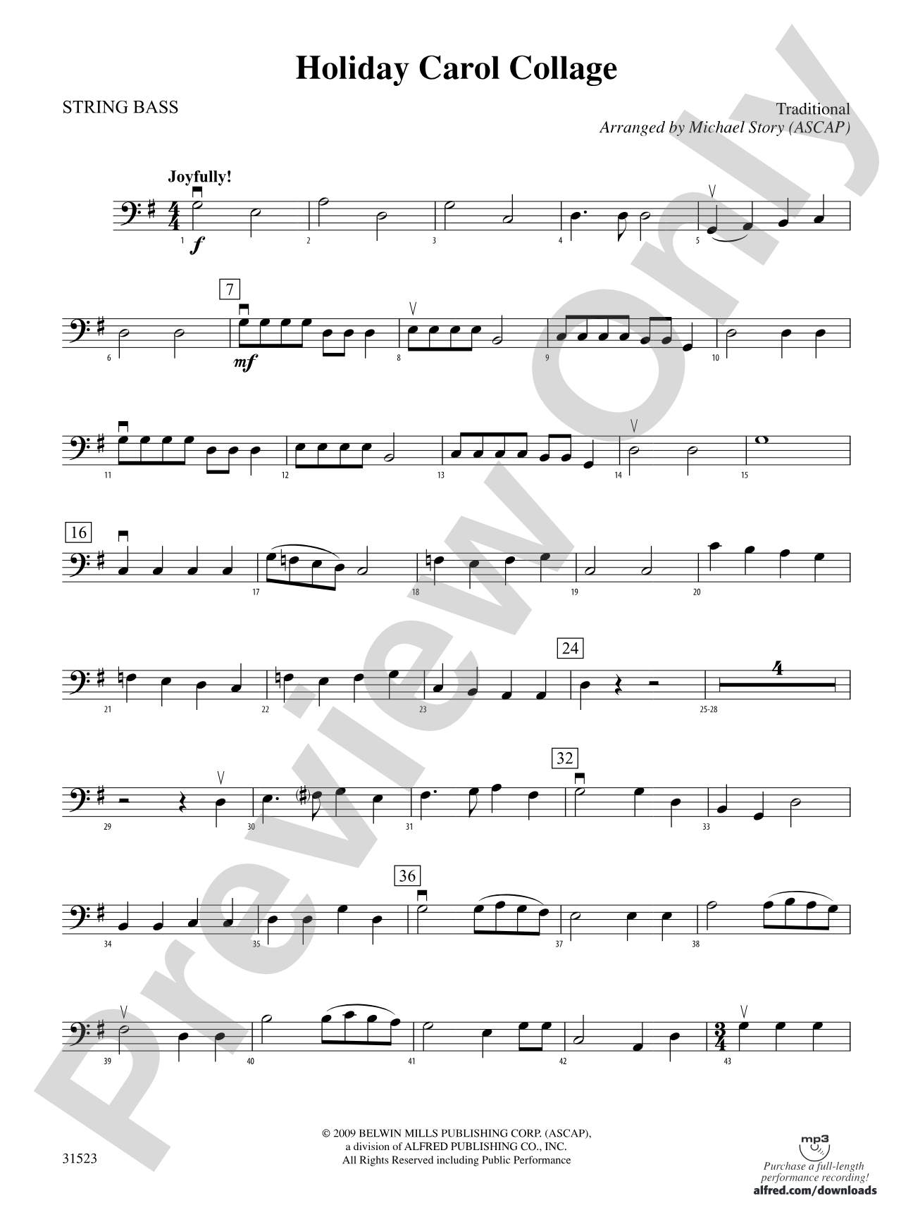 Holiday Carol Collage: String Bass