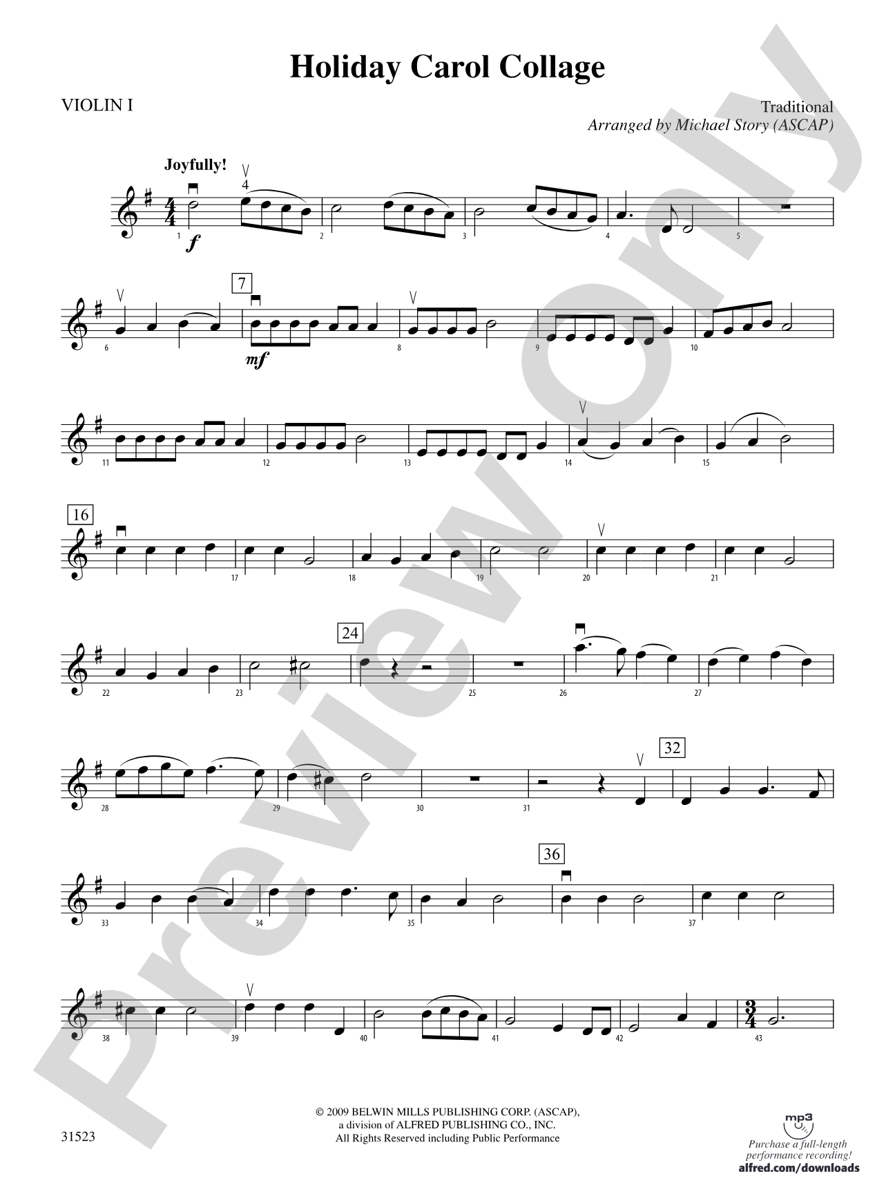 Holiday Carol Collage: 1st Violin