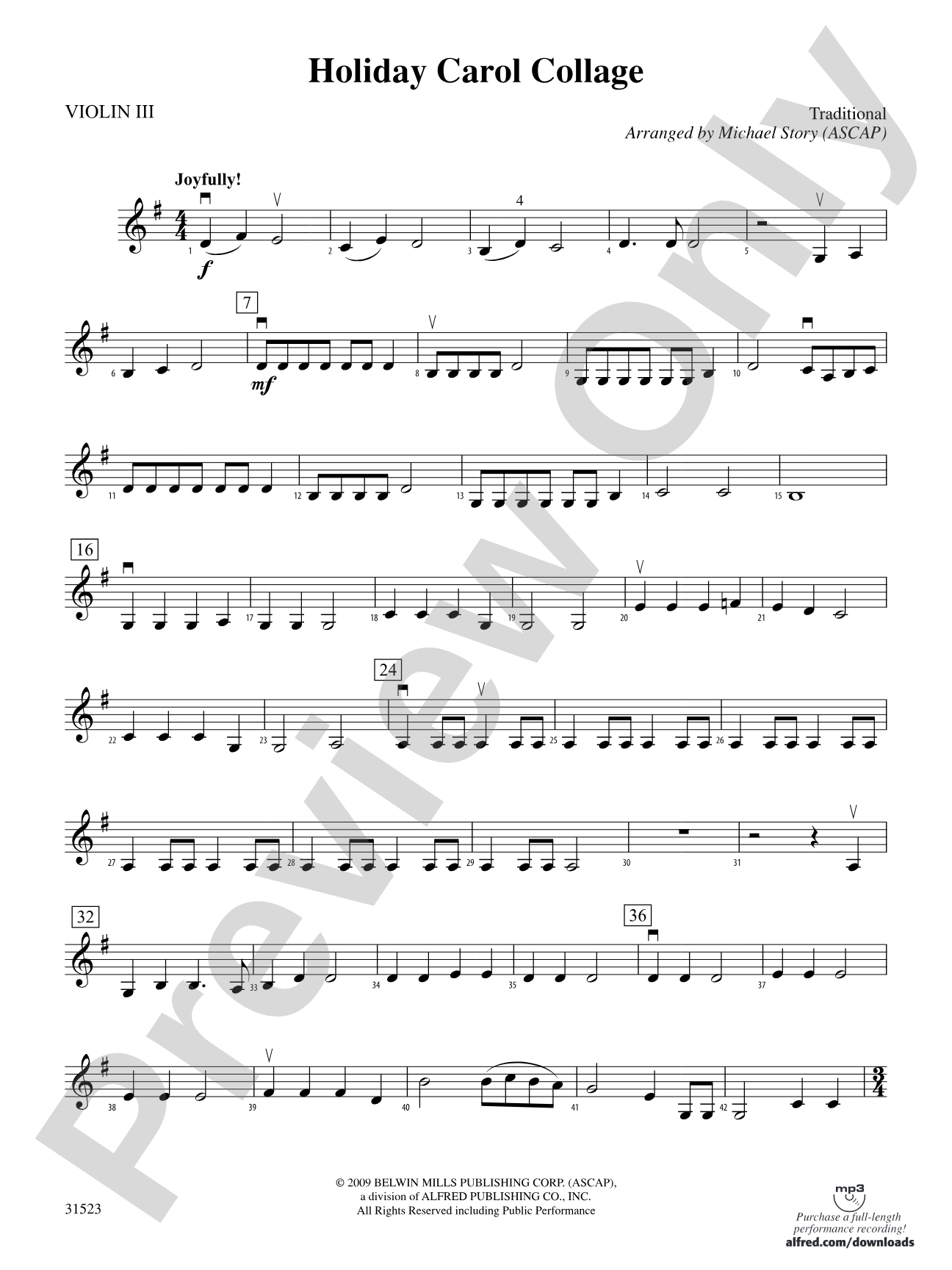 Holiday Carol Collage: 3rd Violin (Viola [TC])