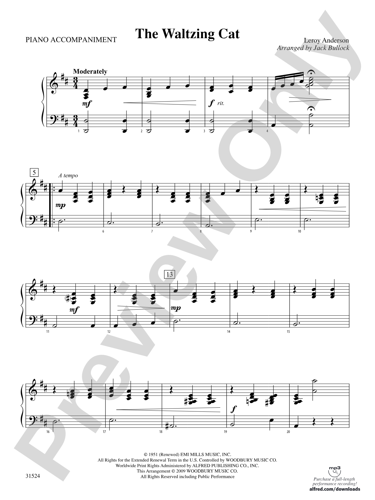 The Waltzing Cat: Piano Accompaniment