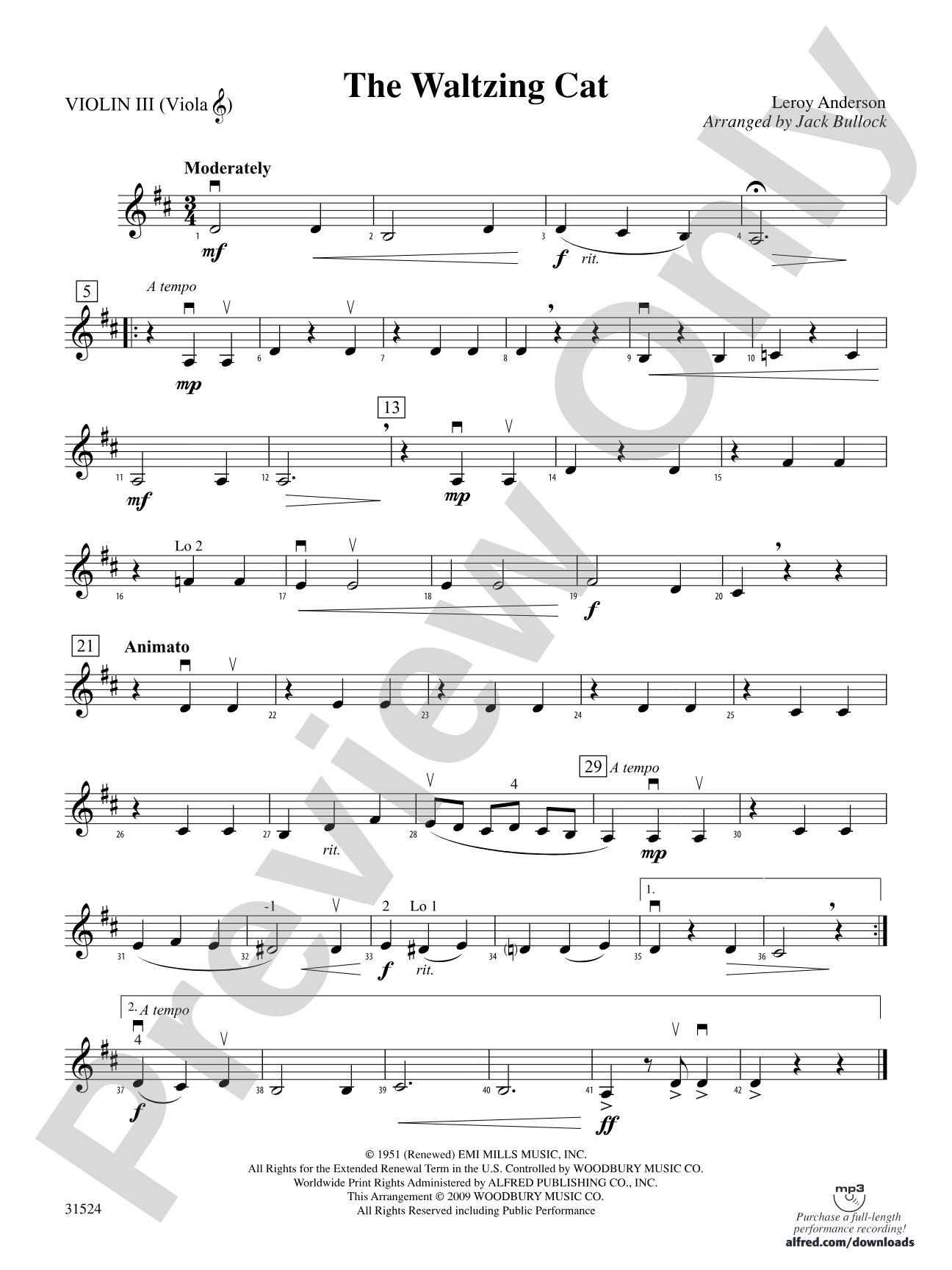 The Waltzing Cat: 3rd Violin (Viola [TC])