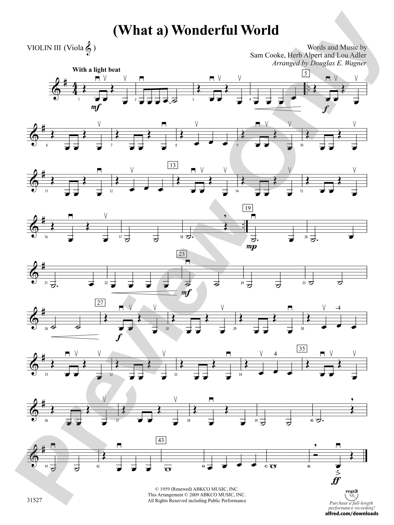 (What A) Wonderful World: 3rd Violin (Viola [TC])