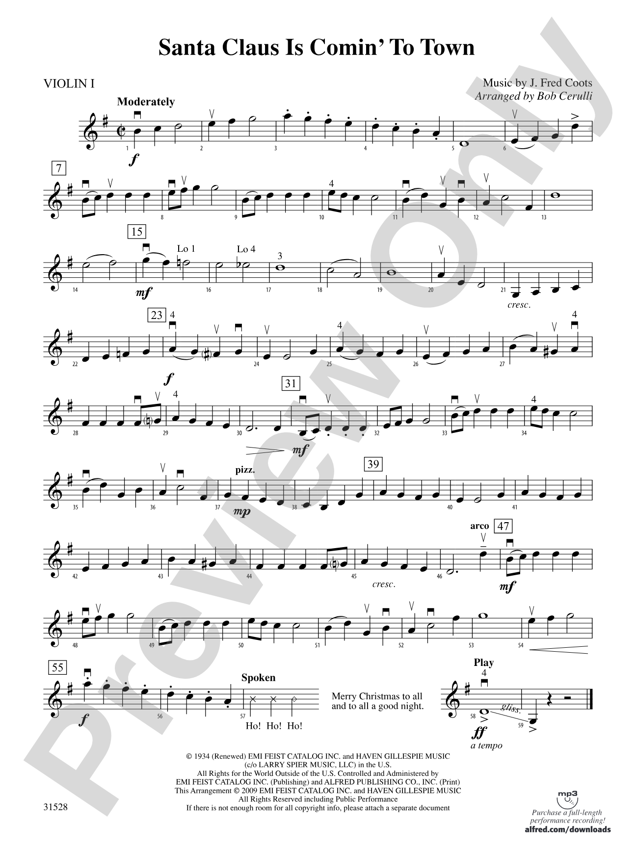 Santa Claus Is Comin' to Town: 1st Violin