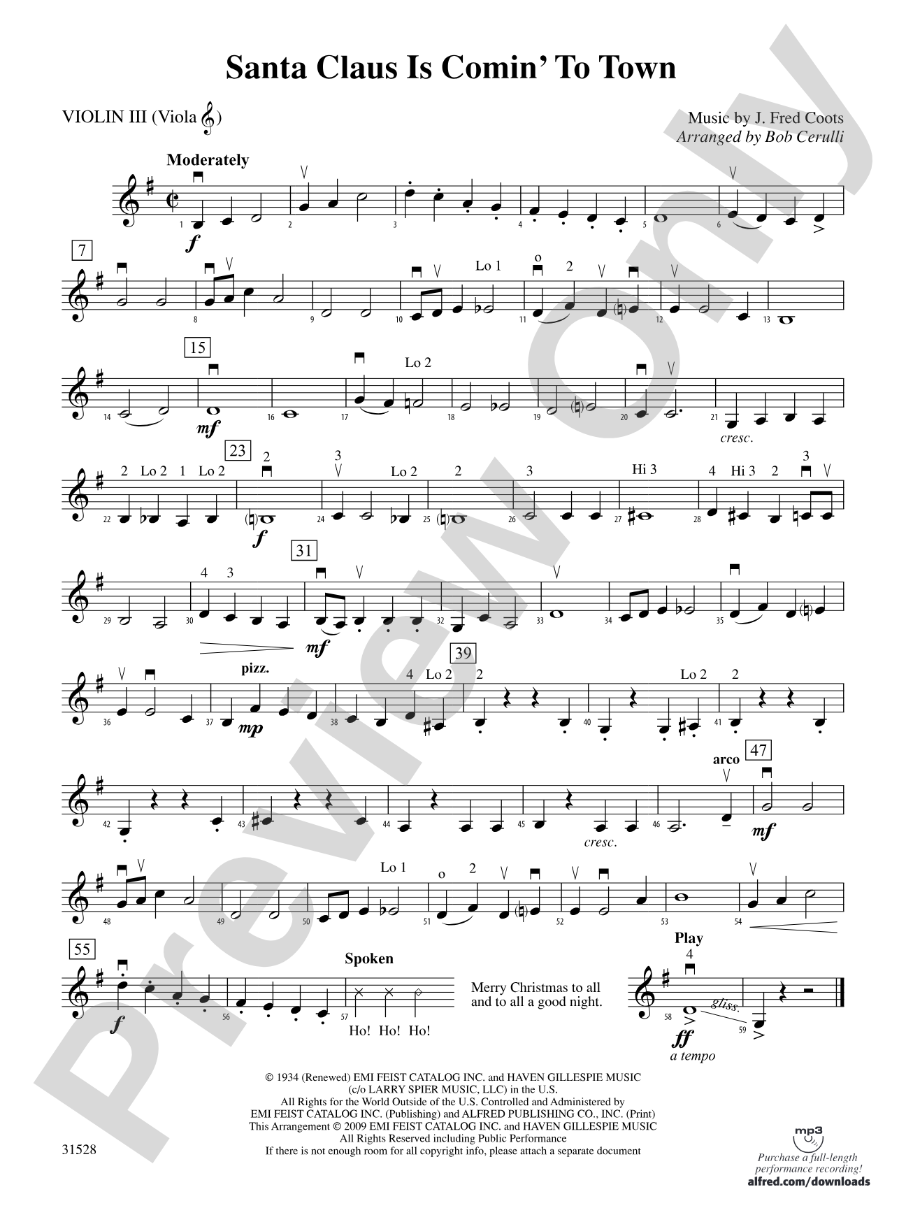 Santa Claus Is Comin' to Town: 3rd Violin (Viola [TC])