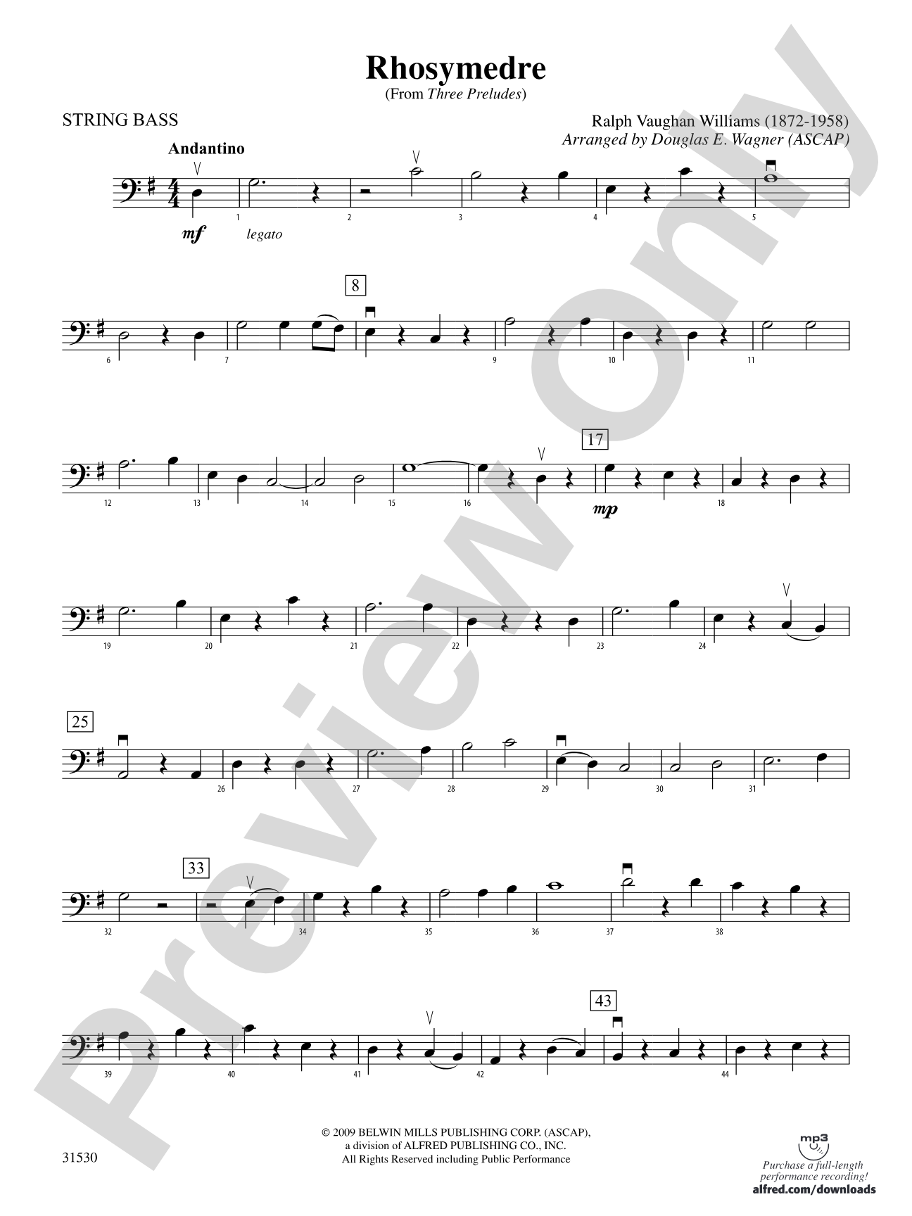 Rhosymedre (from Three Preludes): String Bass