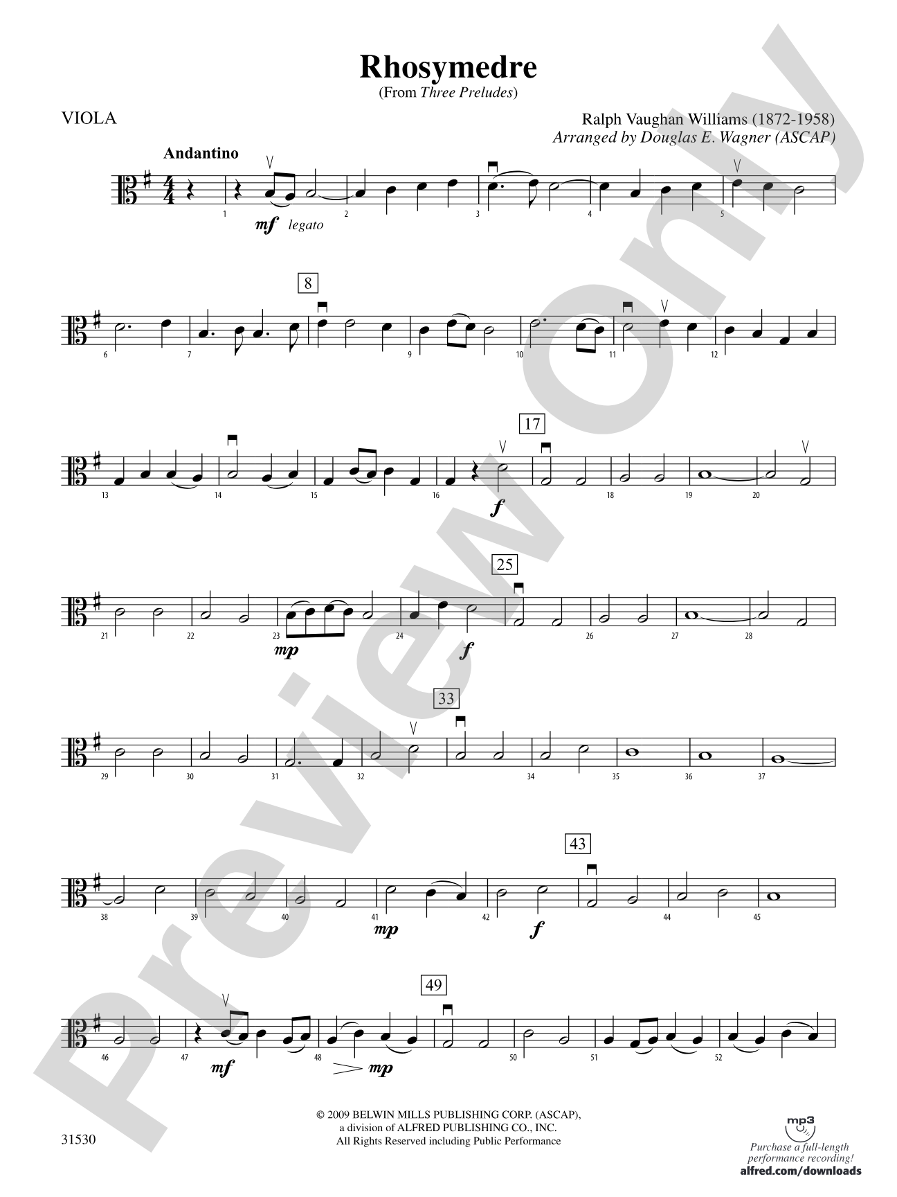 Rhosymedre (from Three Preludes): Viola