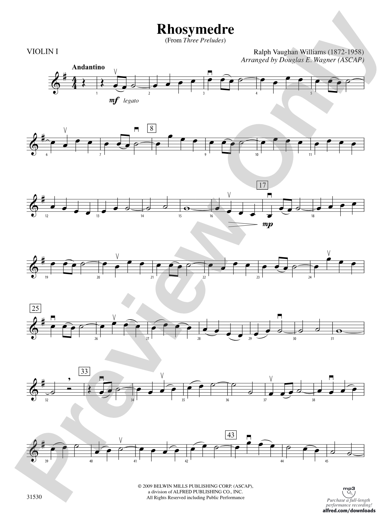 Rhosymedre (from Three Preludes): 1st Violin