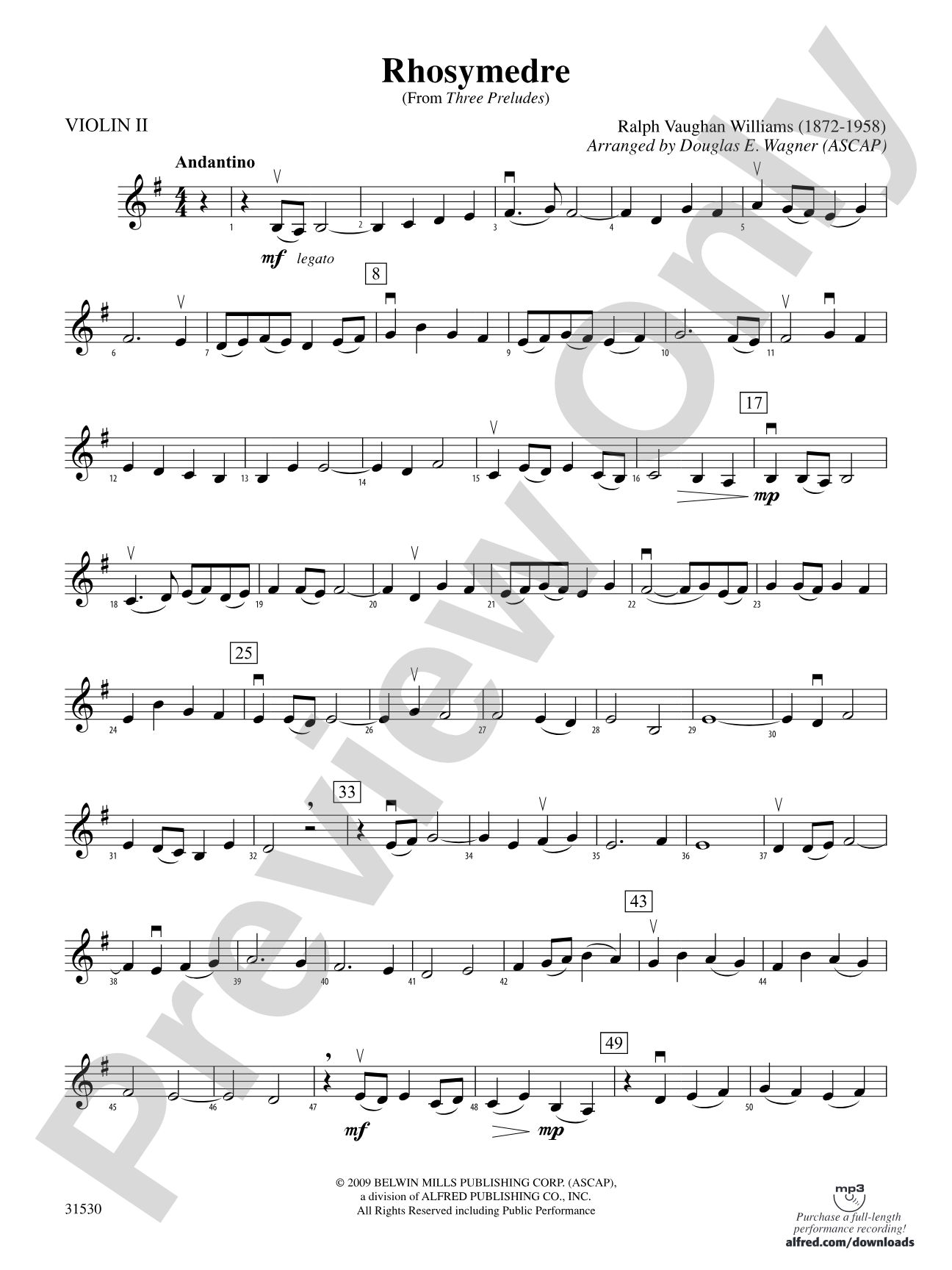Rhosymedre (from Three Preludes): 2nd Violin