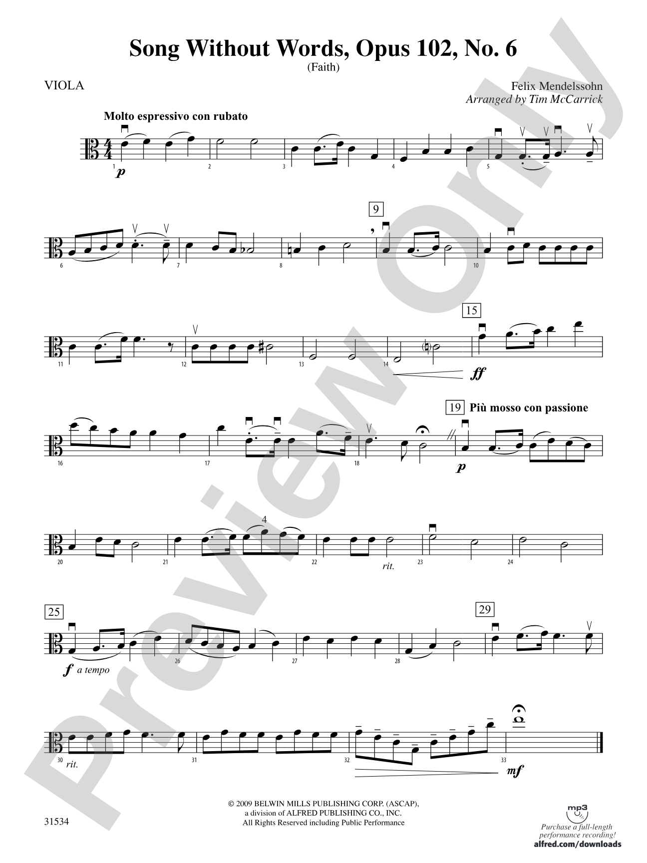 Song Without Words, Opus 102, No. 6 (Faith): Viola