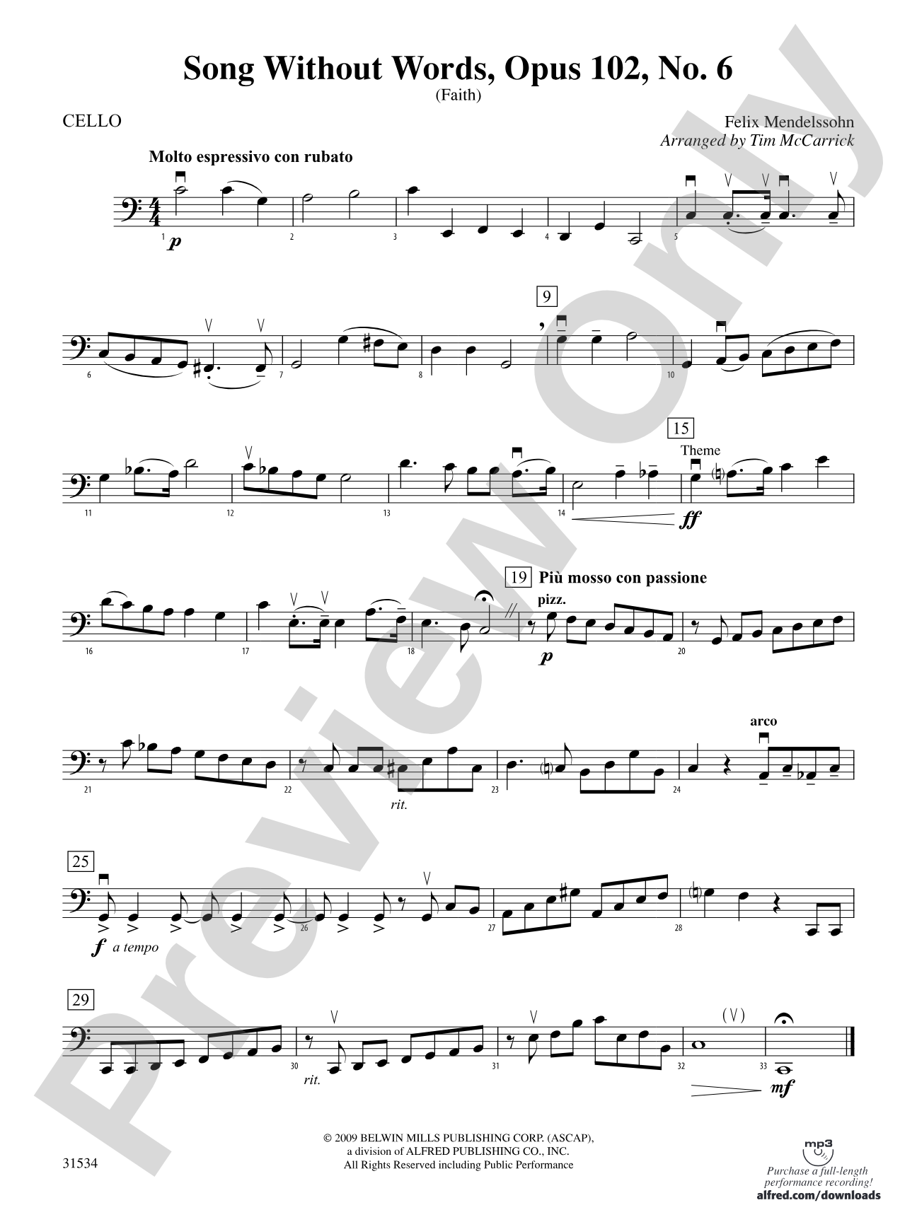 Song Without Words, Opus 102, No. 6 (Faith): Cello