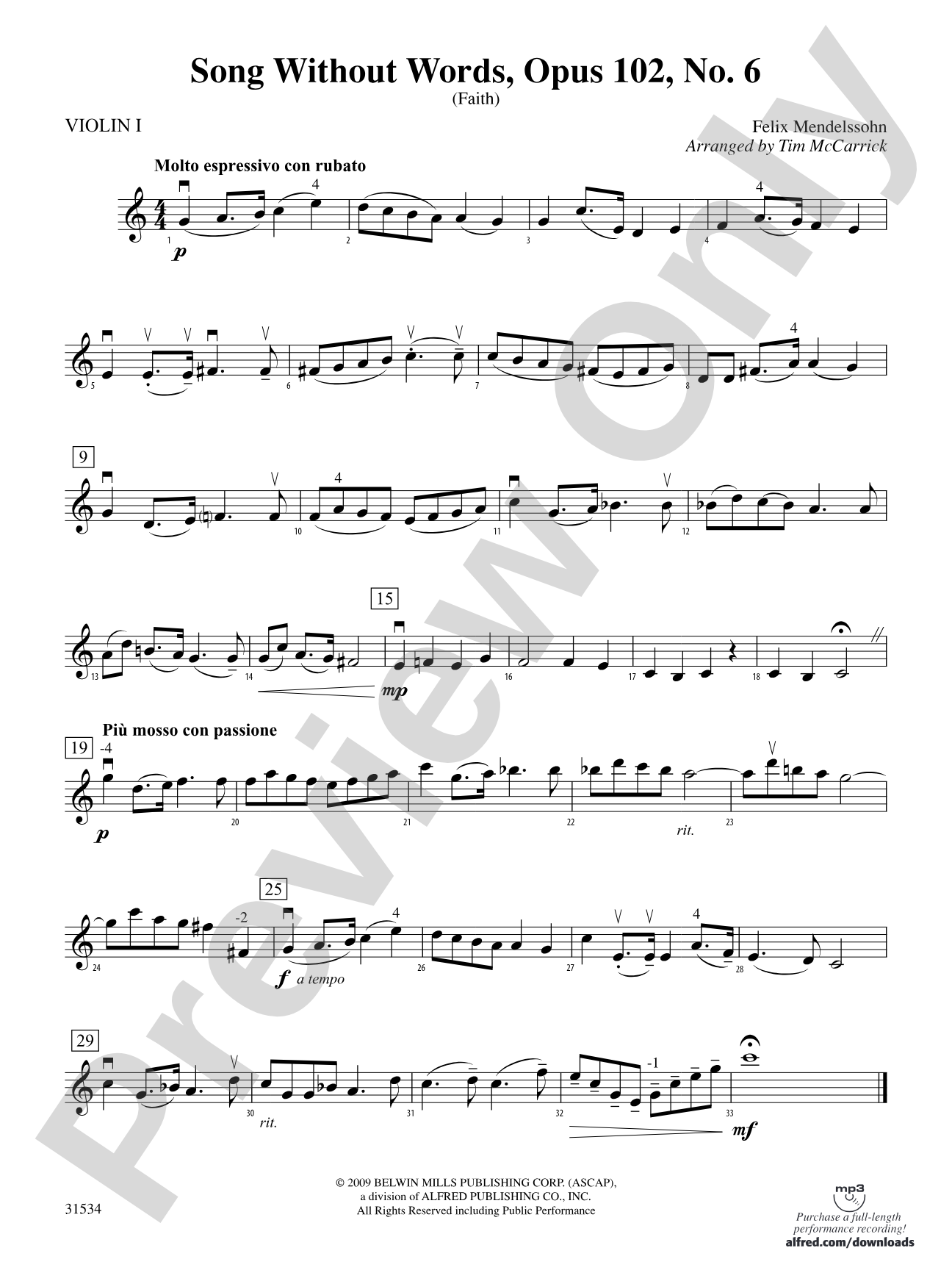 Song Without Words, Opus 102, No. 6 (Faith): 1st Violin