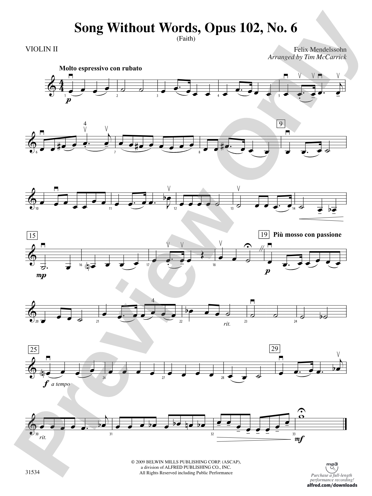 Song Without Words, Opus 102, No. 6 (Faith): 2nd Violin