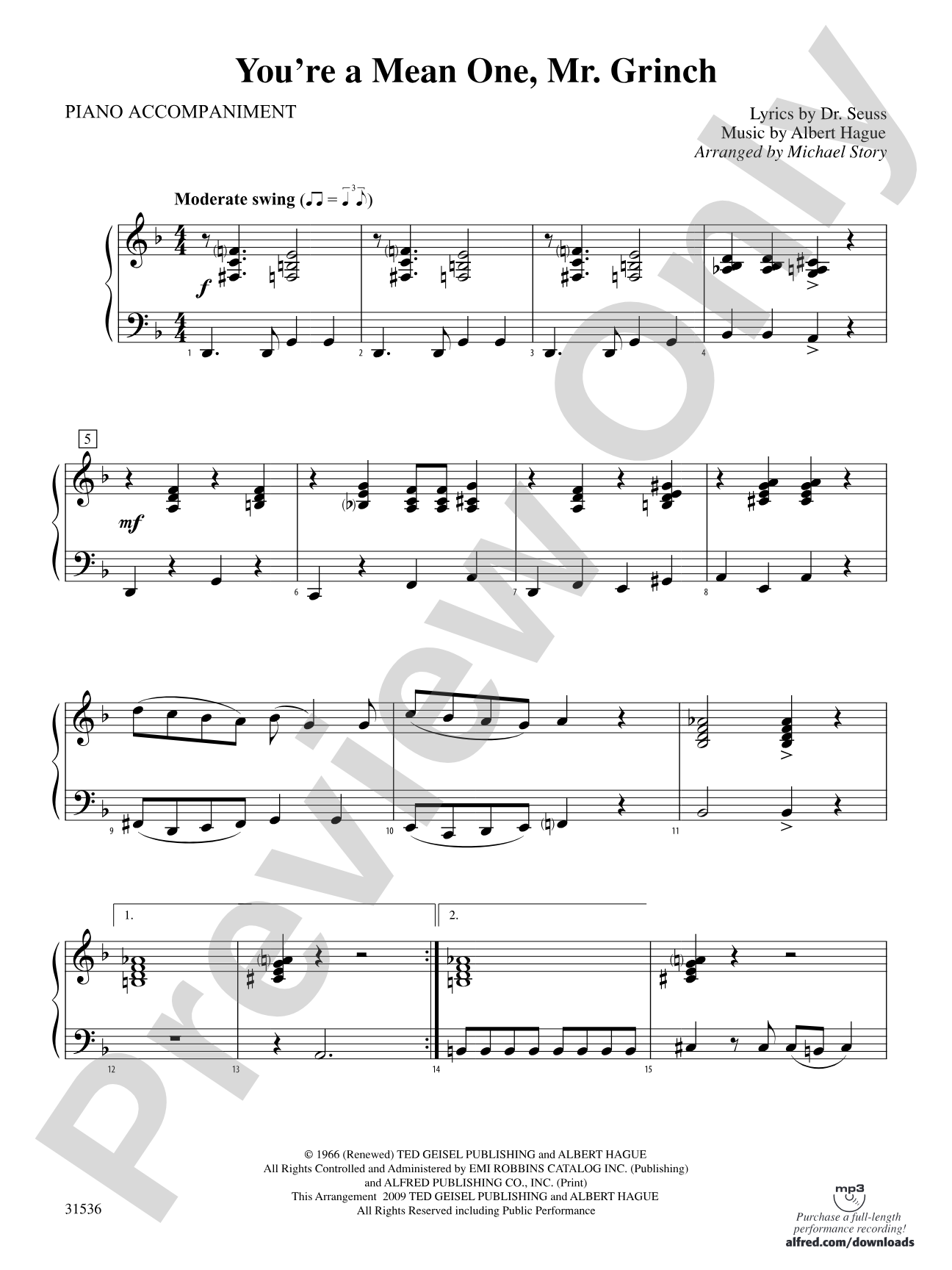 You're a Mean One, Mr. Grinch: Piano Accompaniment