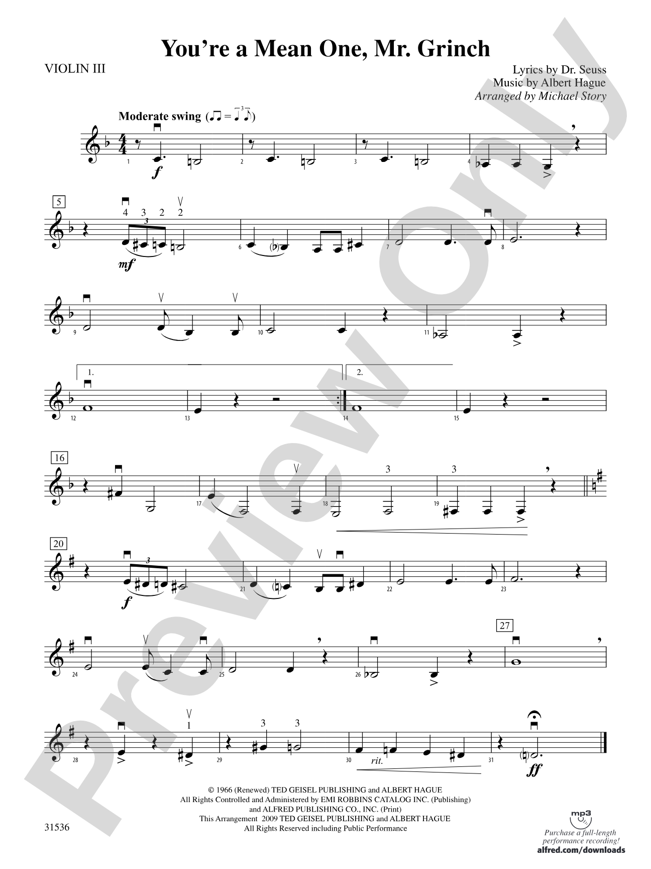 You're a Mean One, Mr. Grinch: 3rd Violin (Viola [TC])