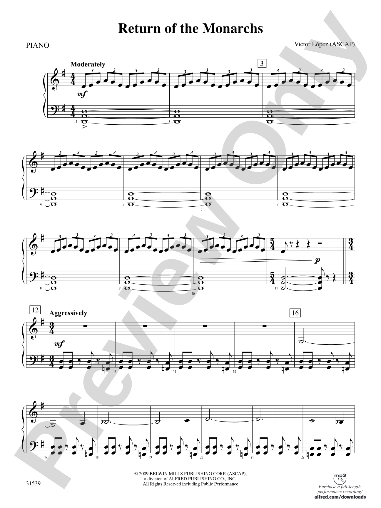 Return of the Monarchs: Piano Accompaniment