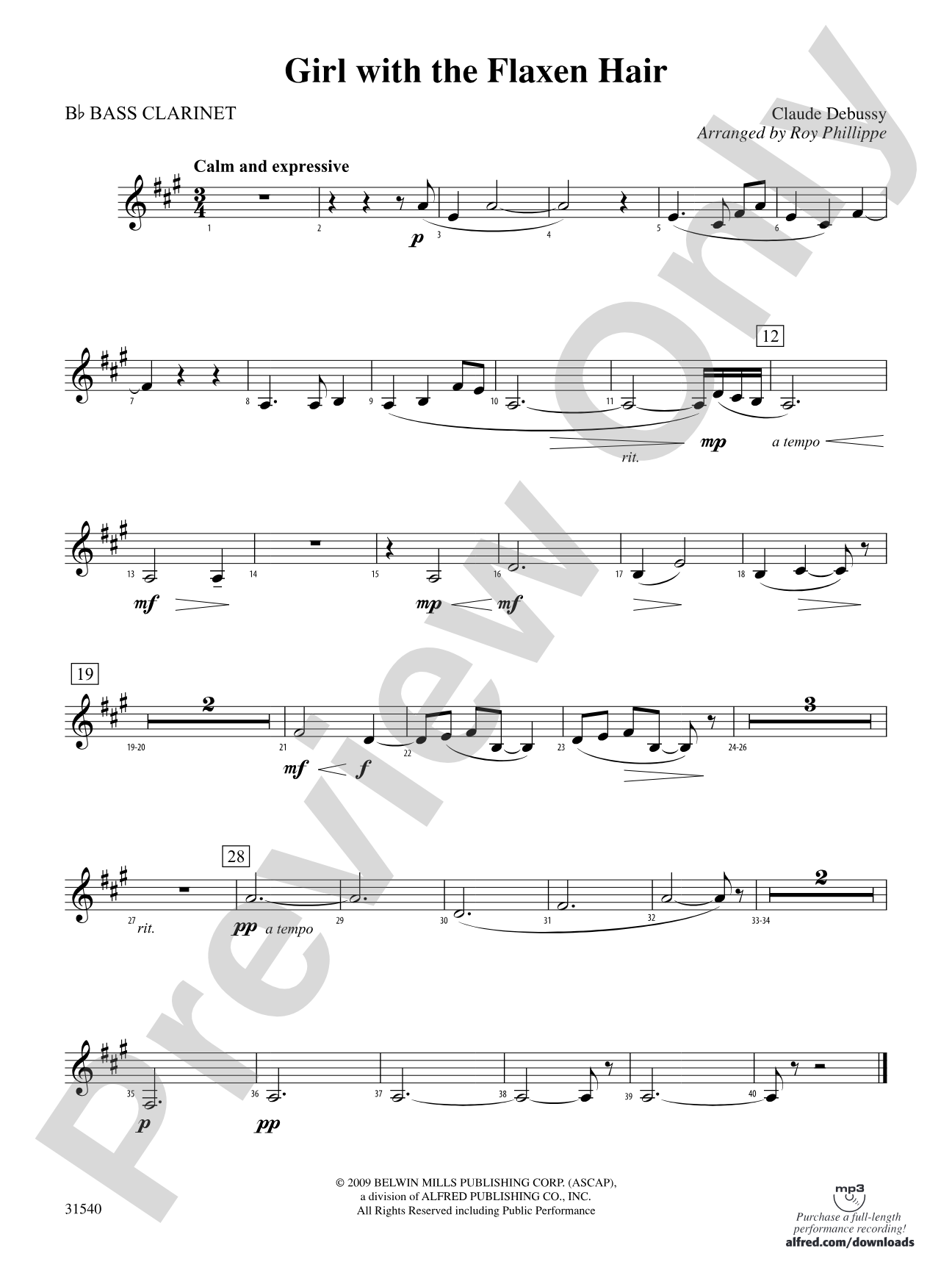 Girl with the Flaxen Hair: B-flat Bass Clarinet
