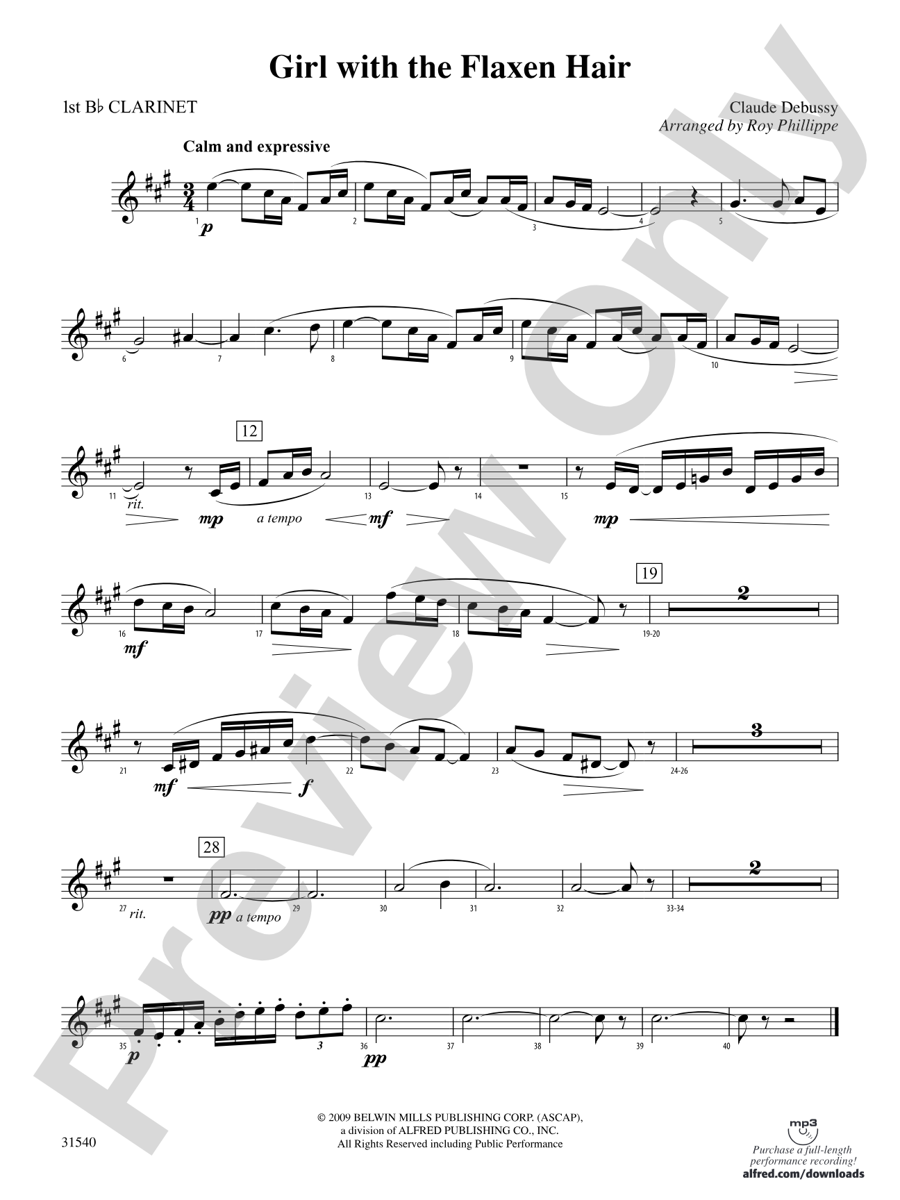 Girl with the Flaxen Hair: 1st B-flat Clarinet