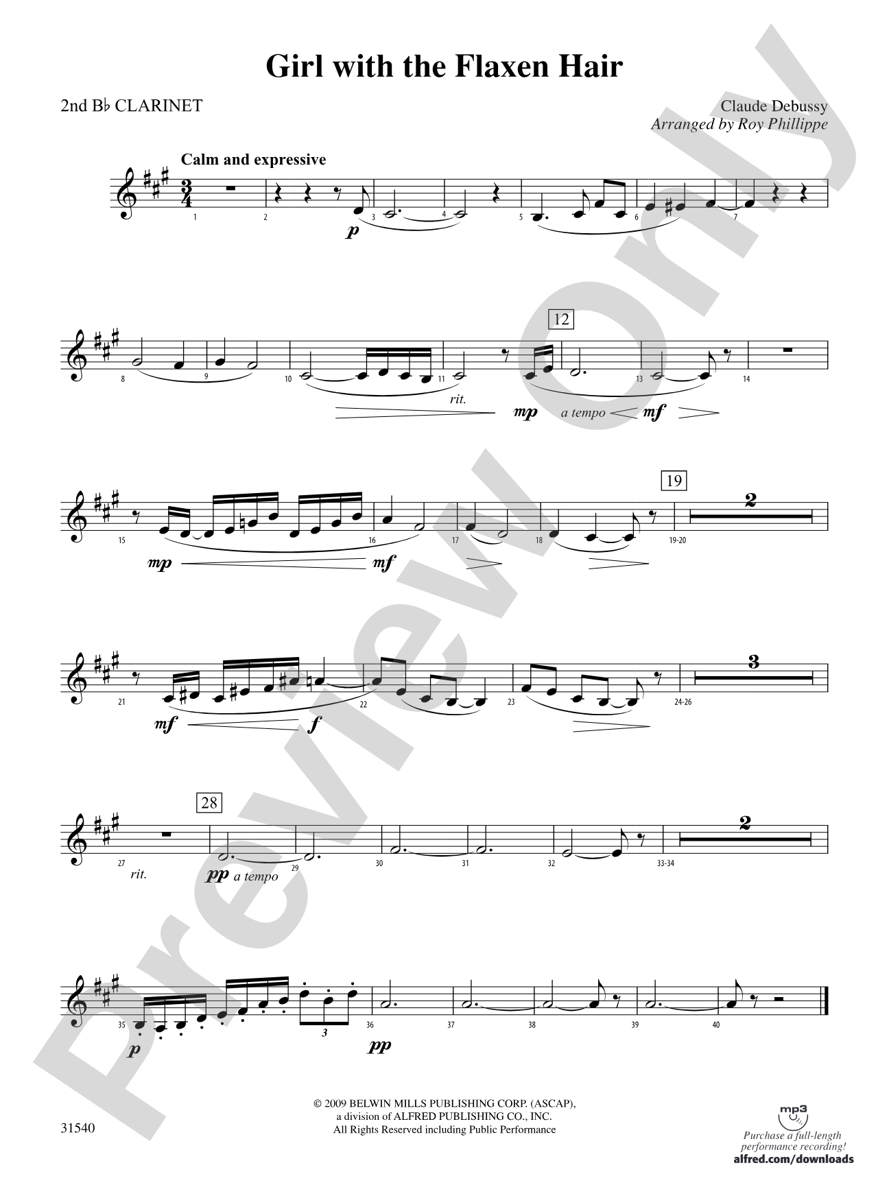 Girl with the Flaxen Hair: 2nd B-flat Clarinet