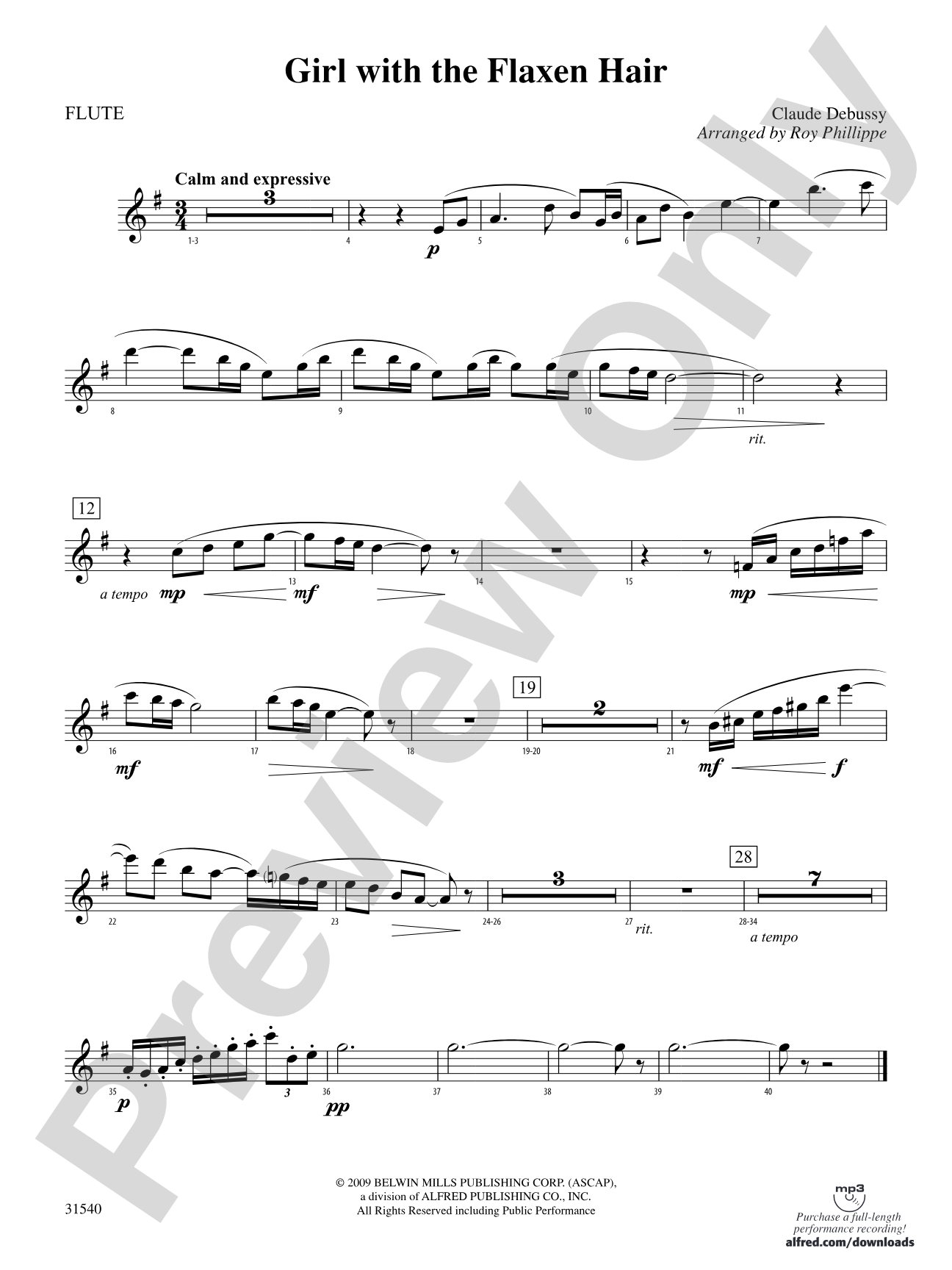 Girl with the Flaxen Hair: Flute