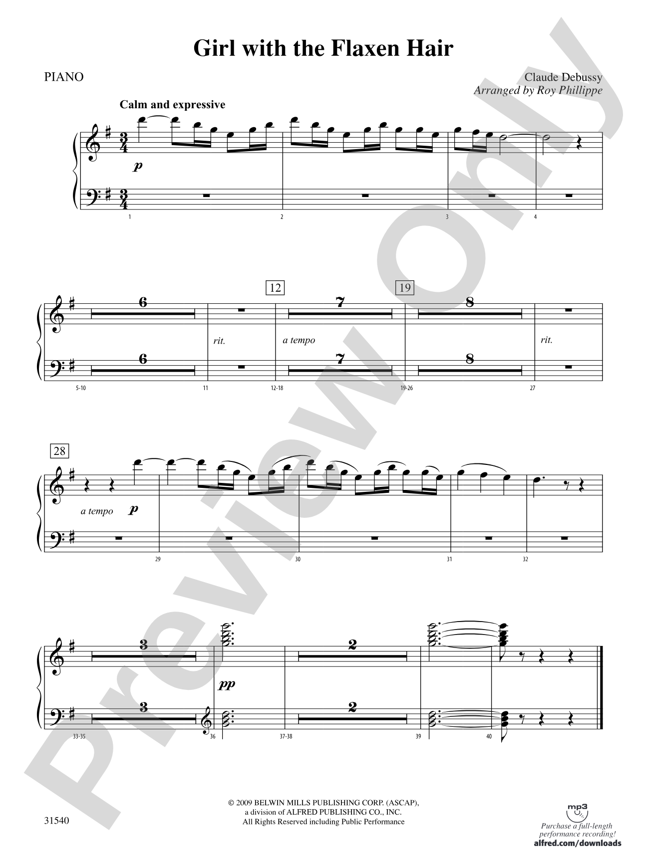 Girl with the Flaxen Hair: Piano Accompaniment